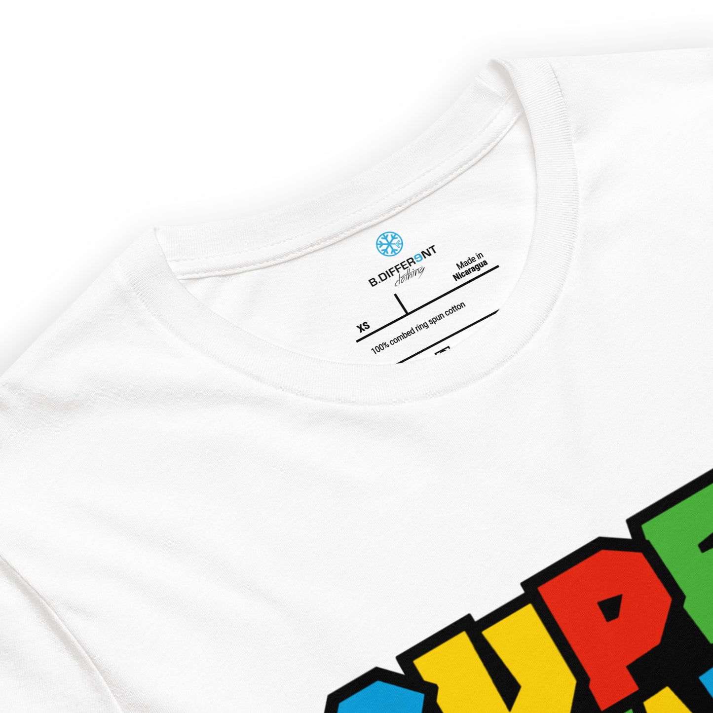 White-Super Weird Tee from B.Different Clothing, collar, graffiti-inspired streetwear t-shirt