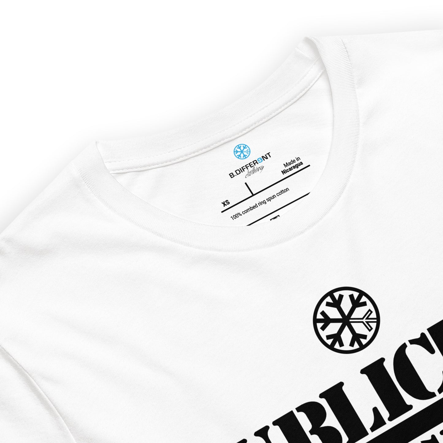 White-Public Menace Graffiti Tee from B.Different Clothing, collar, graffiti-inspired streetwear t-shirt
