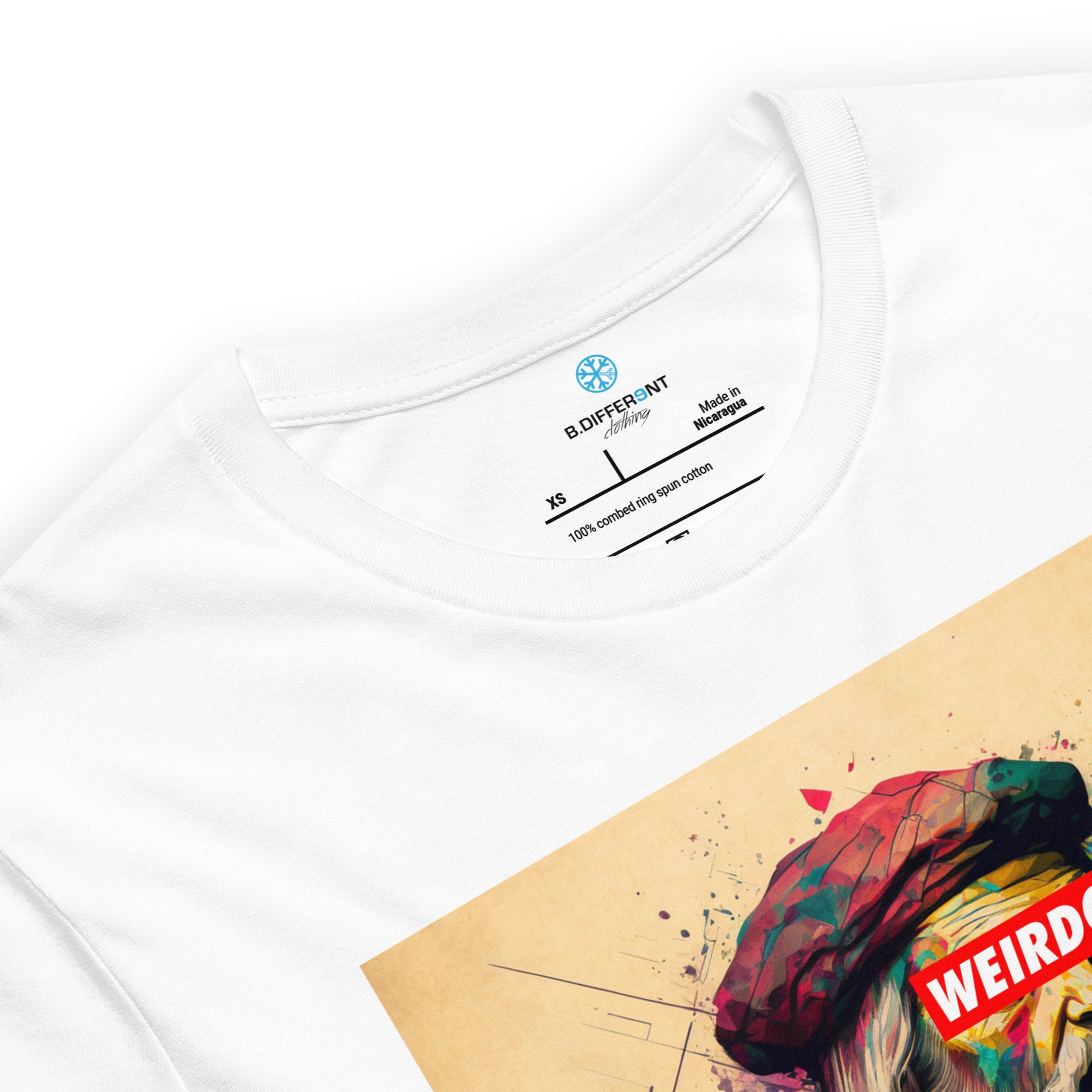 White-Leonardo da Vinci Tee from B.Different Clothing, collar, graffiti-inspired streetwear t-shirt