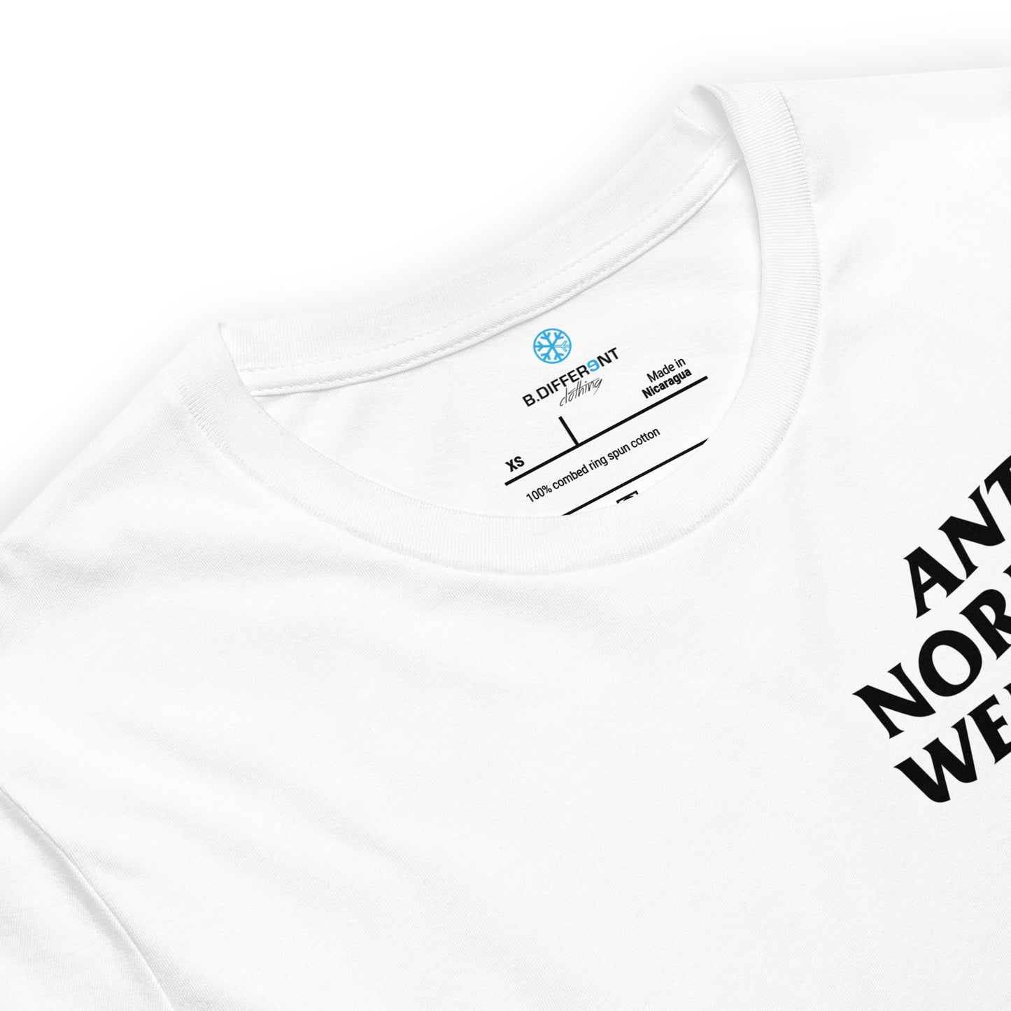 White-Anti Normies Weirdos Club Tee from B.Different Clothing, collar, graffiti-inspired streetwear t-shirt