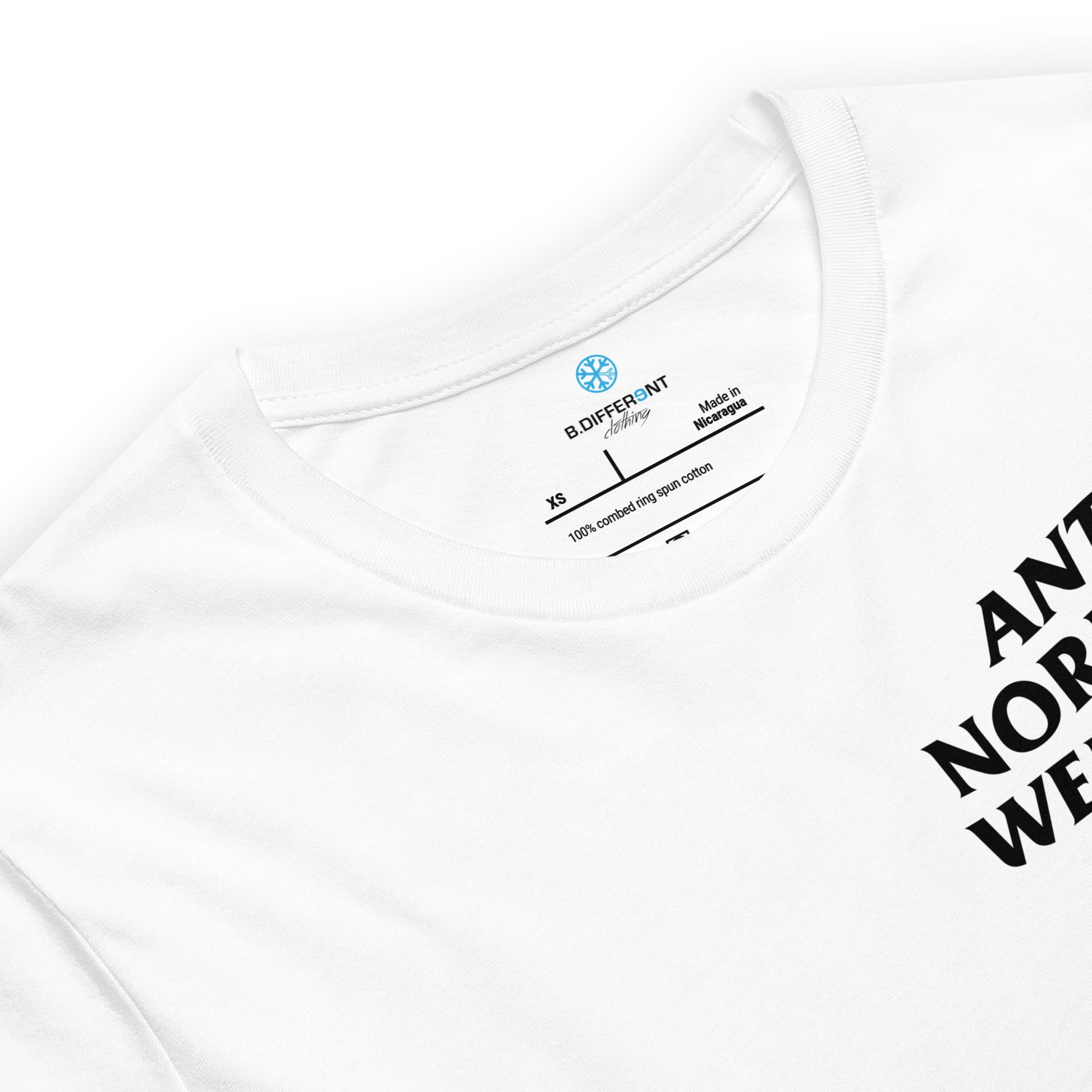 White-Anti Normies Weirdos Club Tee from B.Different Clothing, collar, graffiti-inspired streetwear t-shirt