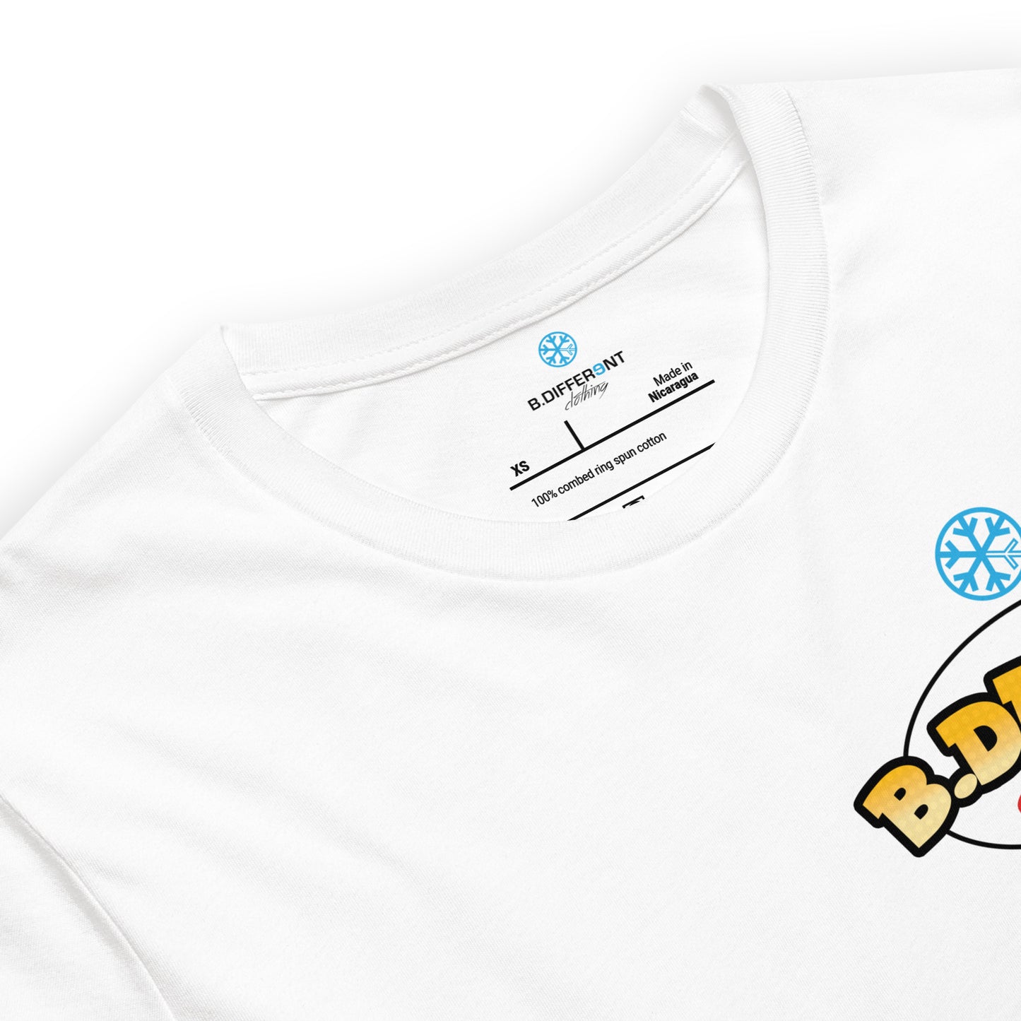 White-Graffiti Artist Vinyl Figure Tee from B.Different Clothing, collar, graffiti-inspired streetwear t-shirt
