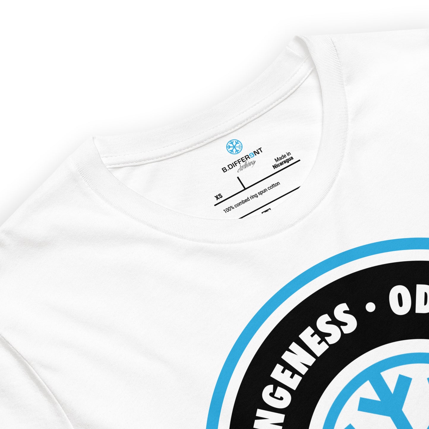 White-Circle of Weirdness Tee from B.Different Clothing, collar, graffiti-inspired streetwear t-shirt