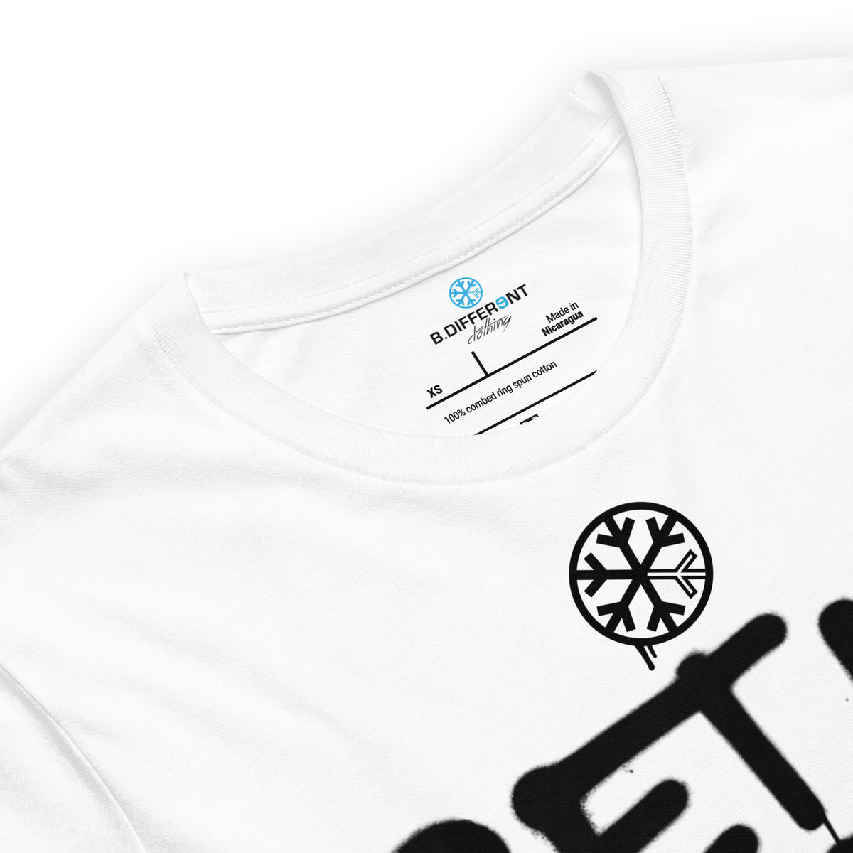 White-Get Up or Die Graffiti Tag Tee from B.Different Clothing, collar, graffiti-inspired streetwear t-shirt