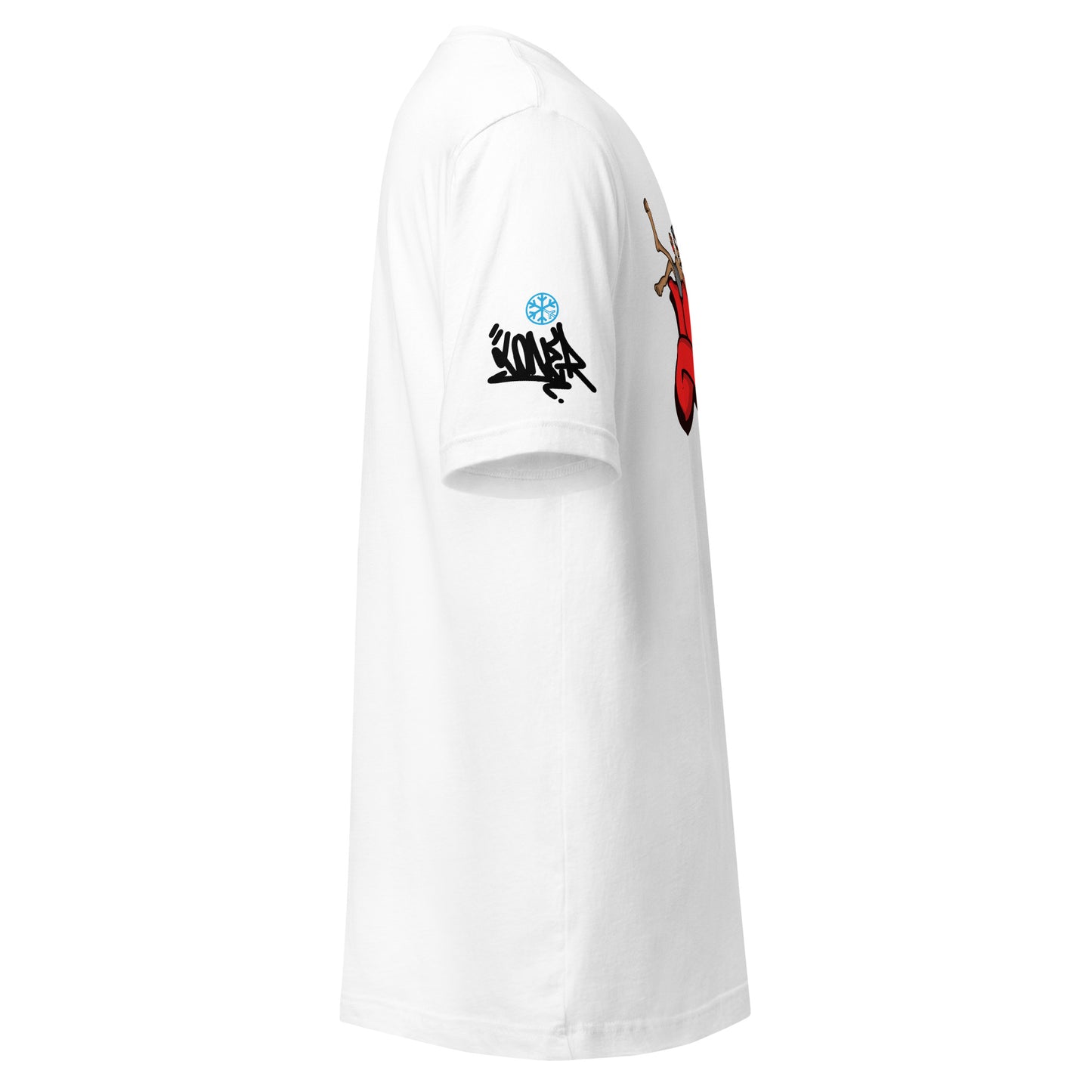 White-Loner Graffiti Piece Tee from B.Different Clothing, side view, graffiti-inspired streetwear t-shirt