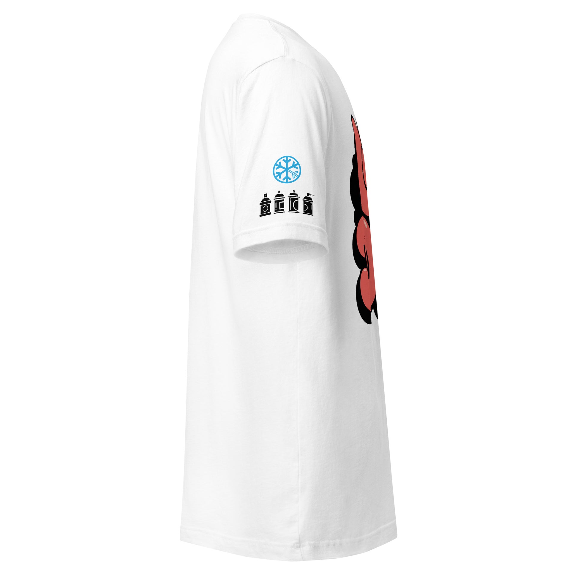 White-Get Down Graffiti Throw-up Tee from B.Different Clothing, sleeve graphic, graffiti-inspired streetwear t-shirt