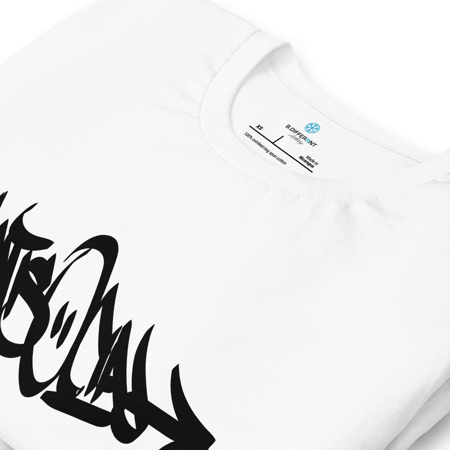 detail of Antisocial Tag Tee white B.Different Clothing graffiti street art inspired streetwear brand