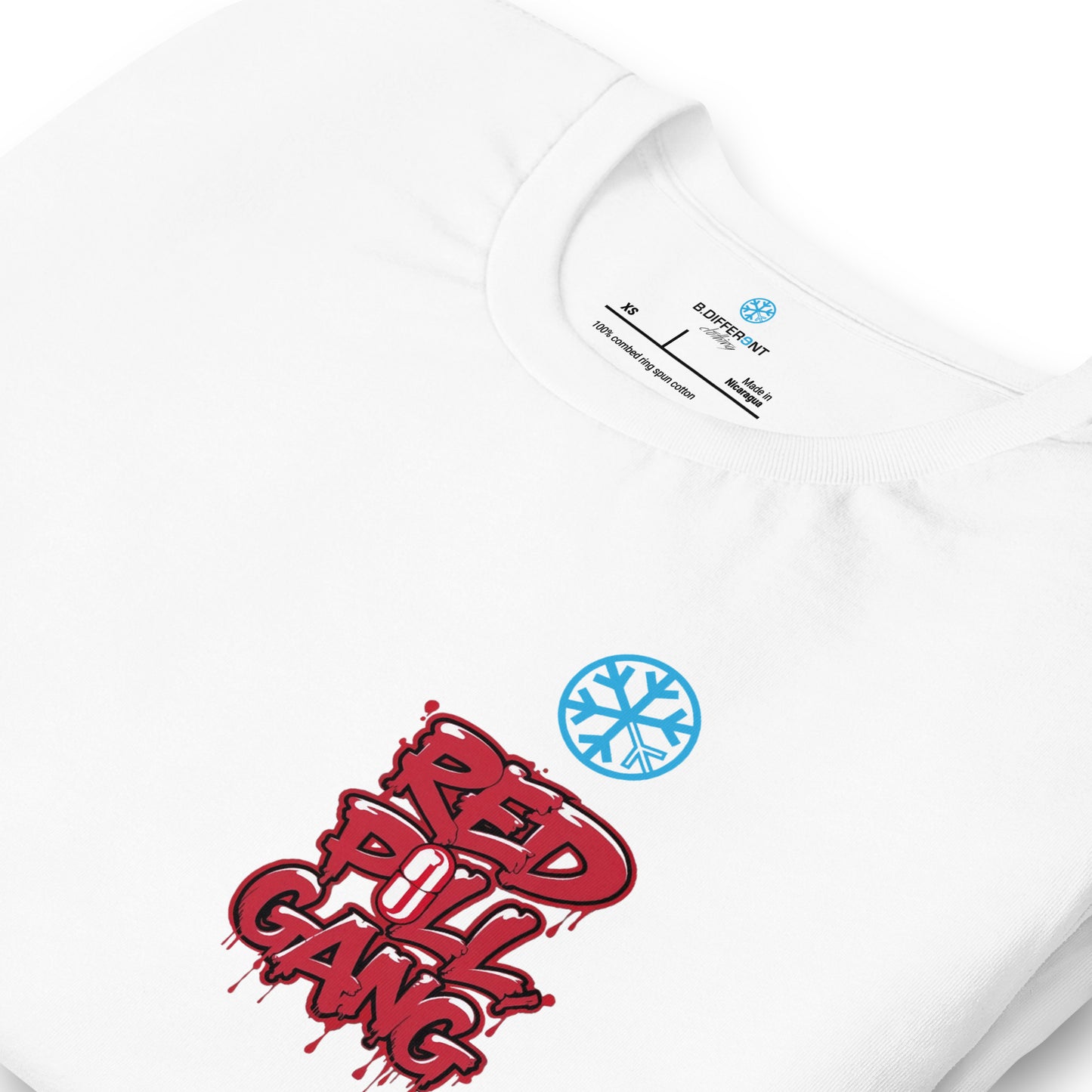 detail of red pill gang tee white 
B.Different Clothing graffiti street art inspired independent streetwear brand