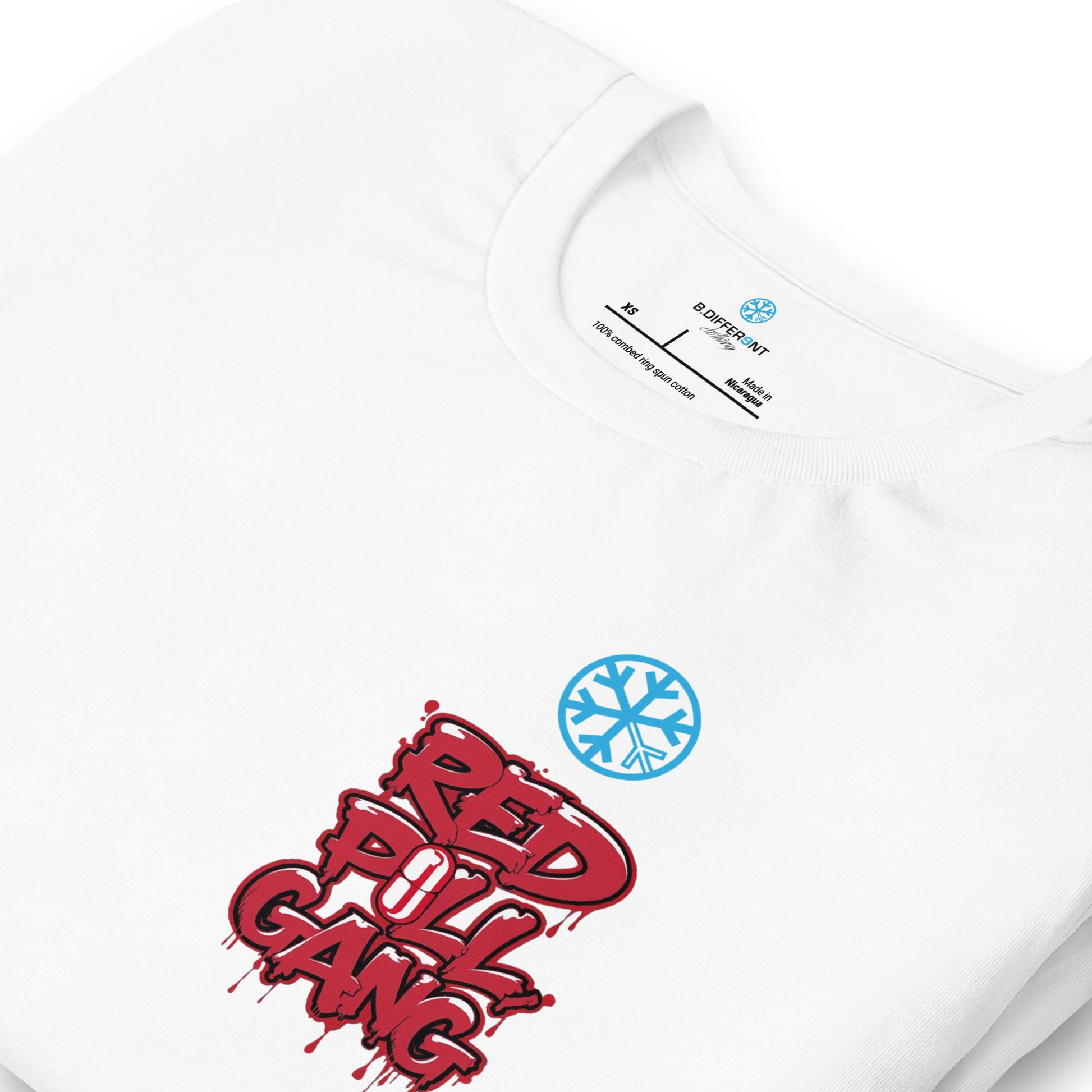 detail of red pill gang tee white 
B.Different Clothing graffiti street art inspired independent streetwear brand