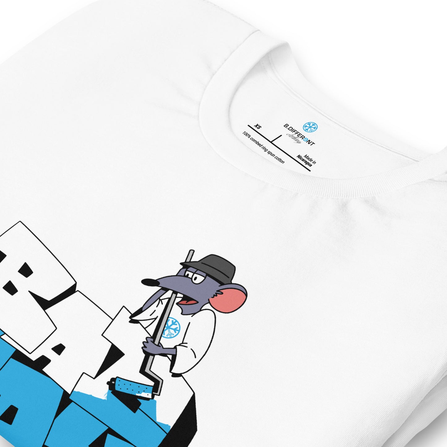 White-Bad Boy Graffiti Tee from B.Different Clothing, detail, graffiti-inspired streetwear t-shirt