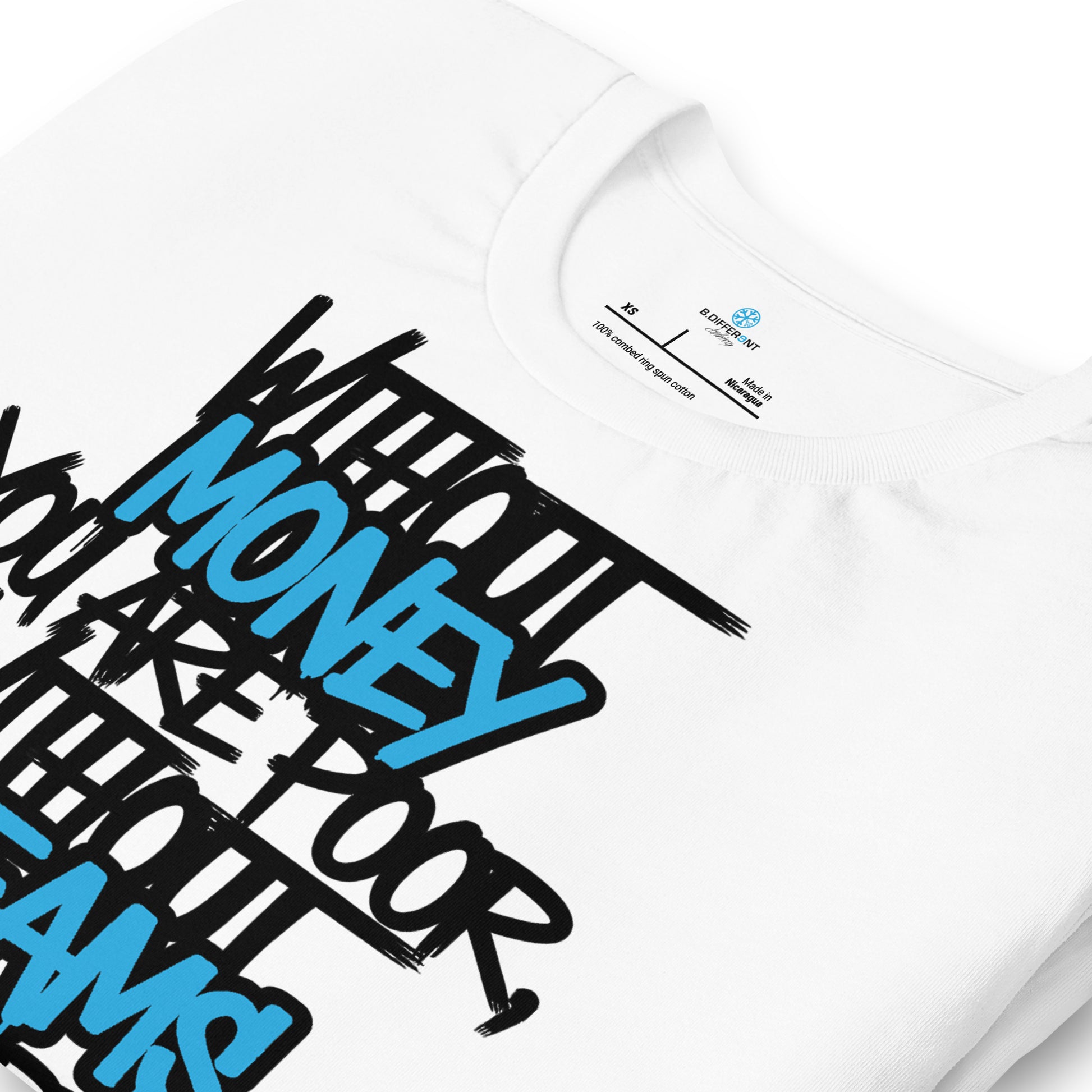 White-Without Dreams You Are Nothing Graffiti Tee from B.Different Clothing, detail, graffiti-inspired streetwear t-shirt