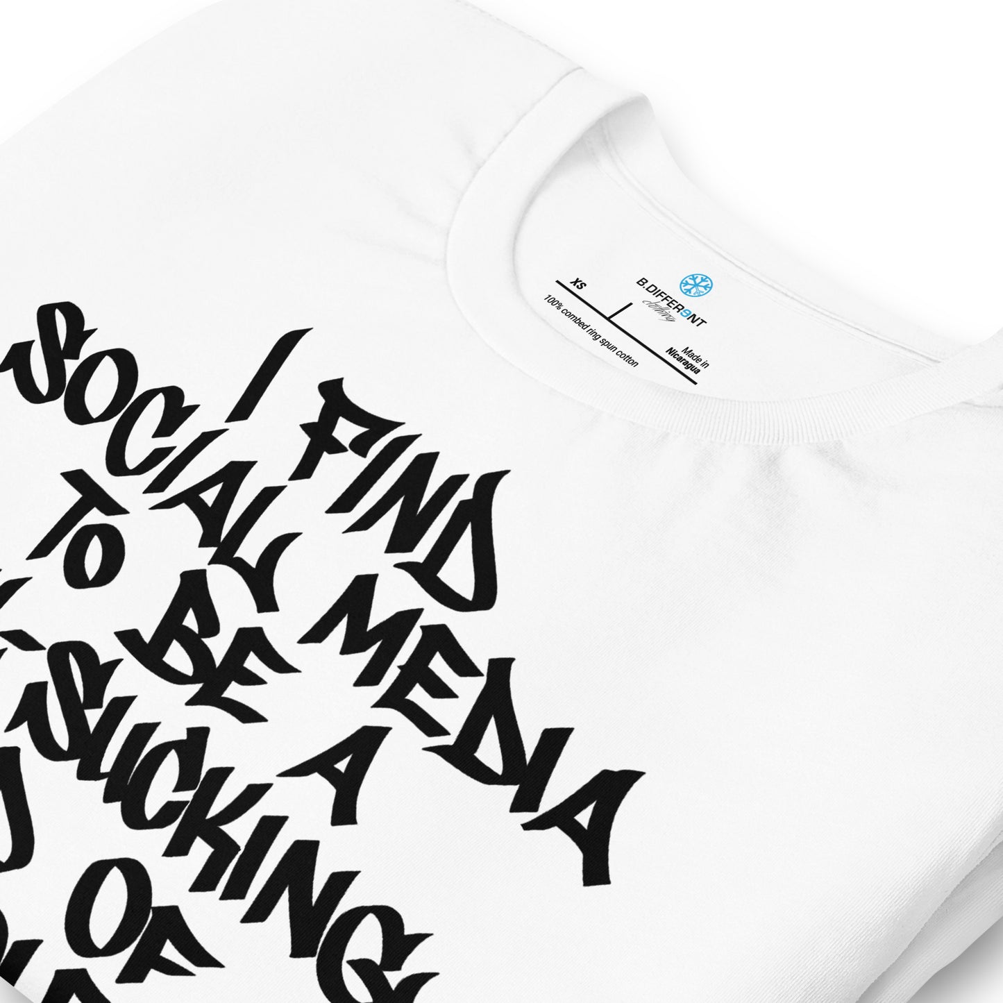 White-Social Media Graffiti Tag Tee from B.Different Clothing, detail, graffiti-inspired streetwear t-shirt