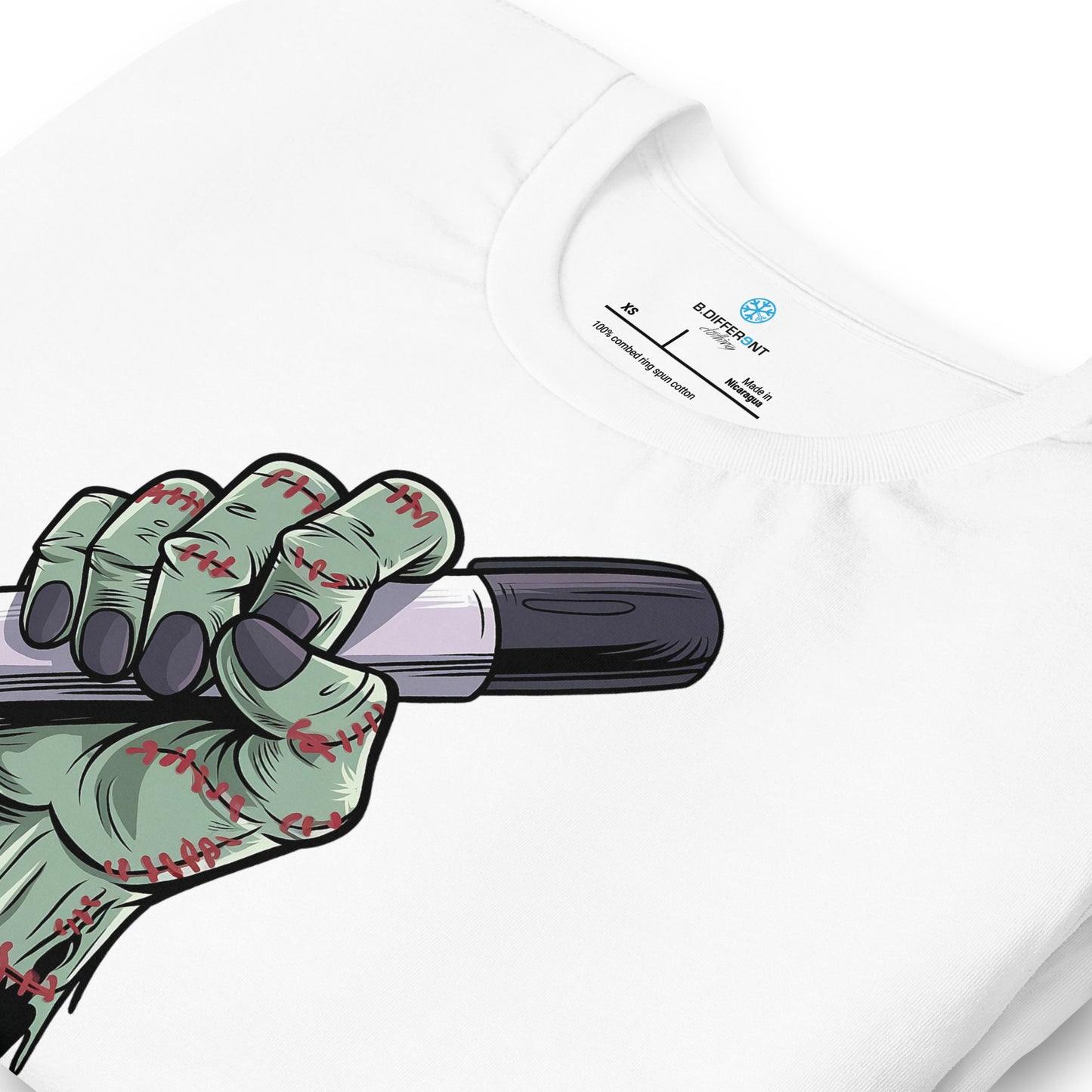 White-Thing Graffiti Tee from B.Different Clothing, detail, graffiti-inspired streetwear t-shirt