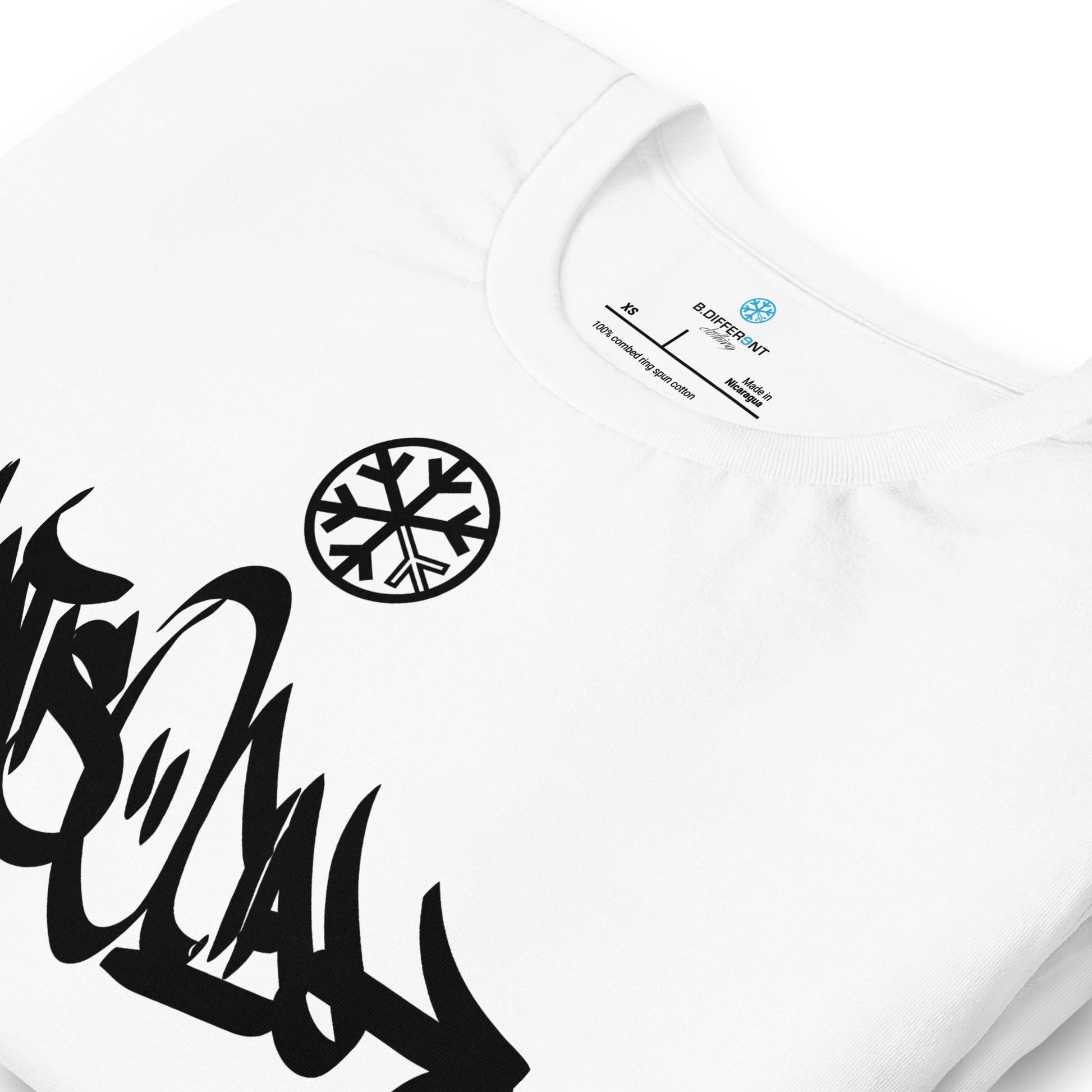 White-Antisocial Graffiti Tag Tee from B.Different Clothing, detail, graffiti-inspired streetwear t-shirt