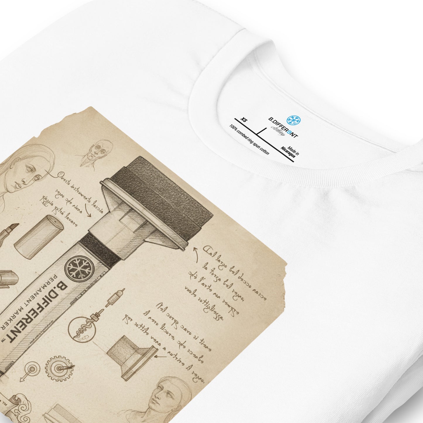 White-Marker Sketch Graffiti Tee from B.Different Clothing, detail, graffiti-inspired streetwear t-shirt