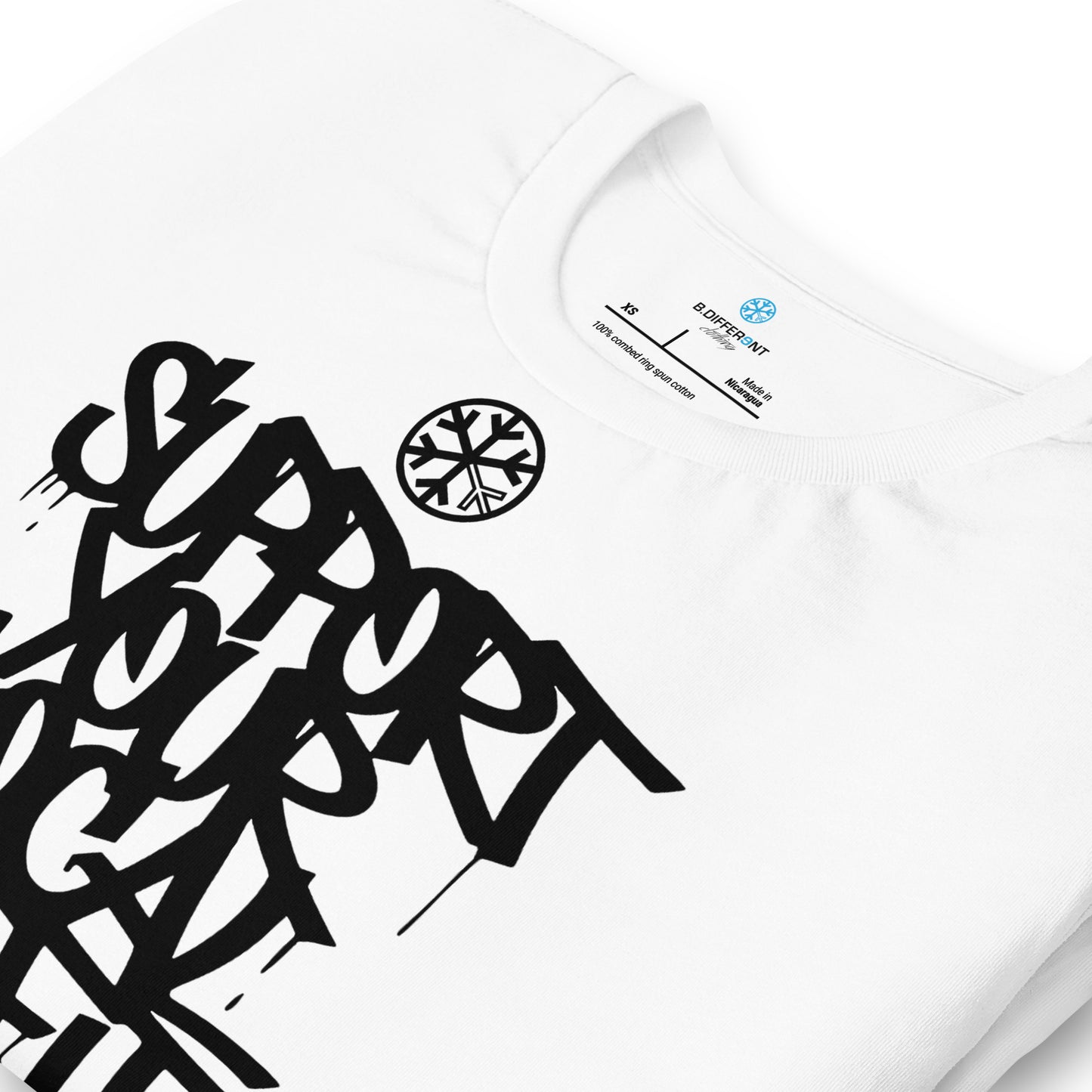White-Support Your Local Graffiti Artists Tee from B.Different Clothing, detail, graffiti-inspired streetwear t-shirt
