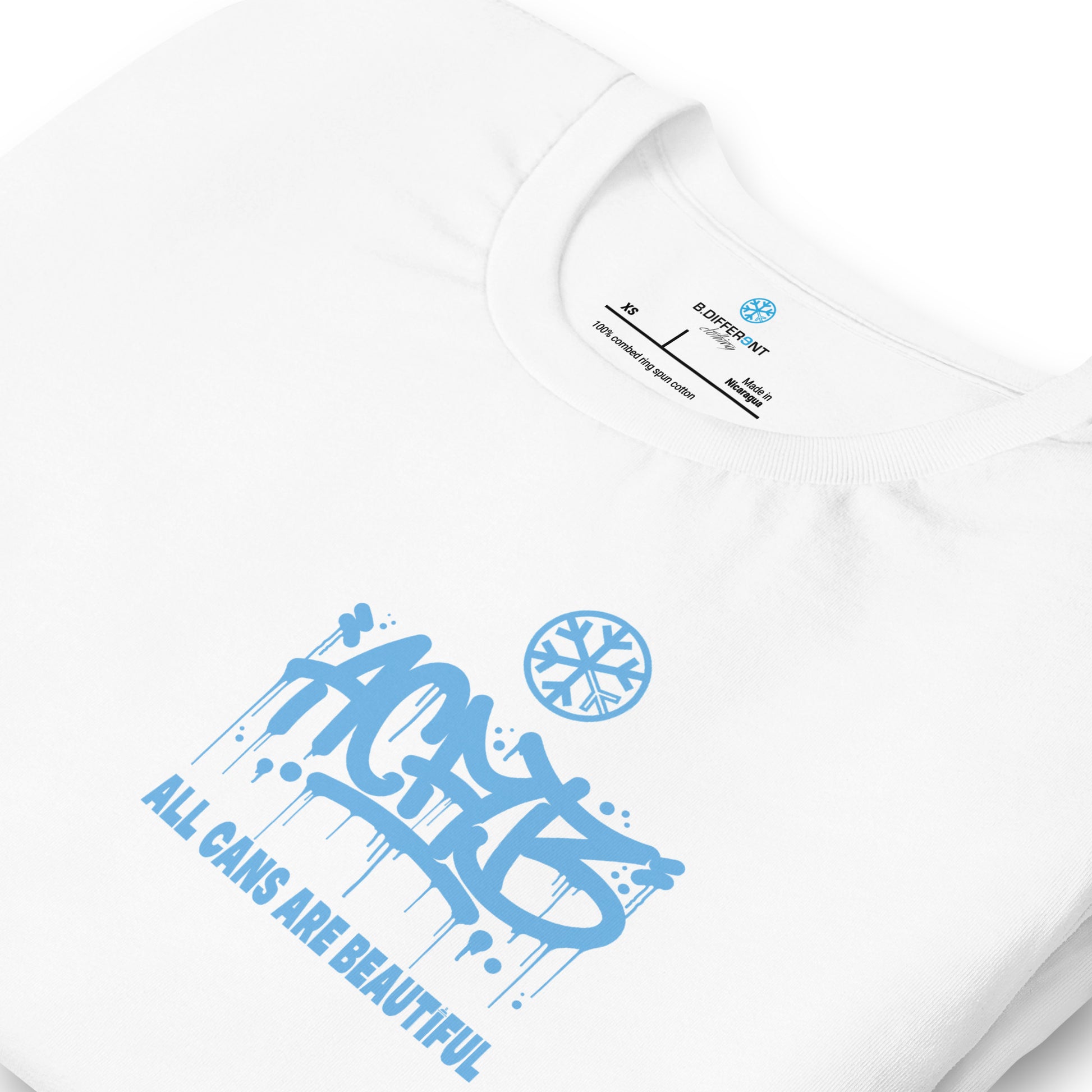 White-ACAB Graffiti Character Tee from B.Different Clothing, detail, graffiti-inspired streetwear t-shirt