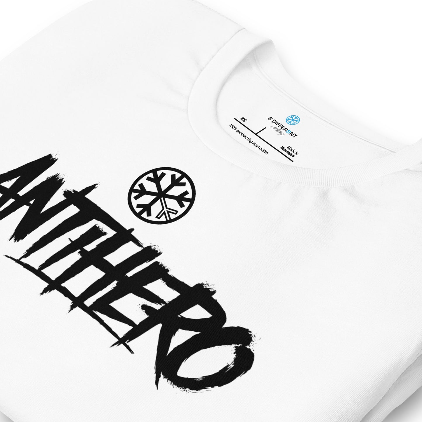 White-Antihero Graffiti Tag Tee from B.Different Clothing, detail, graffiti-inspired streetwear t-shirt