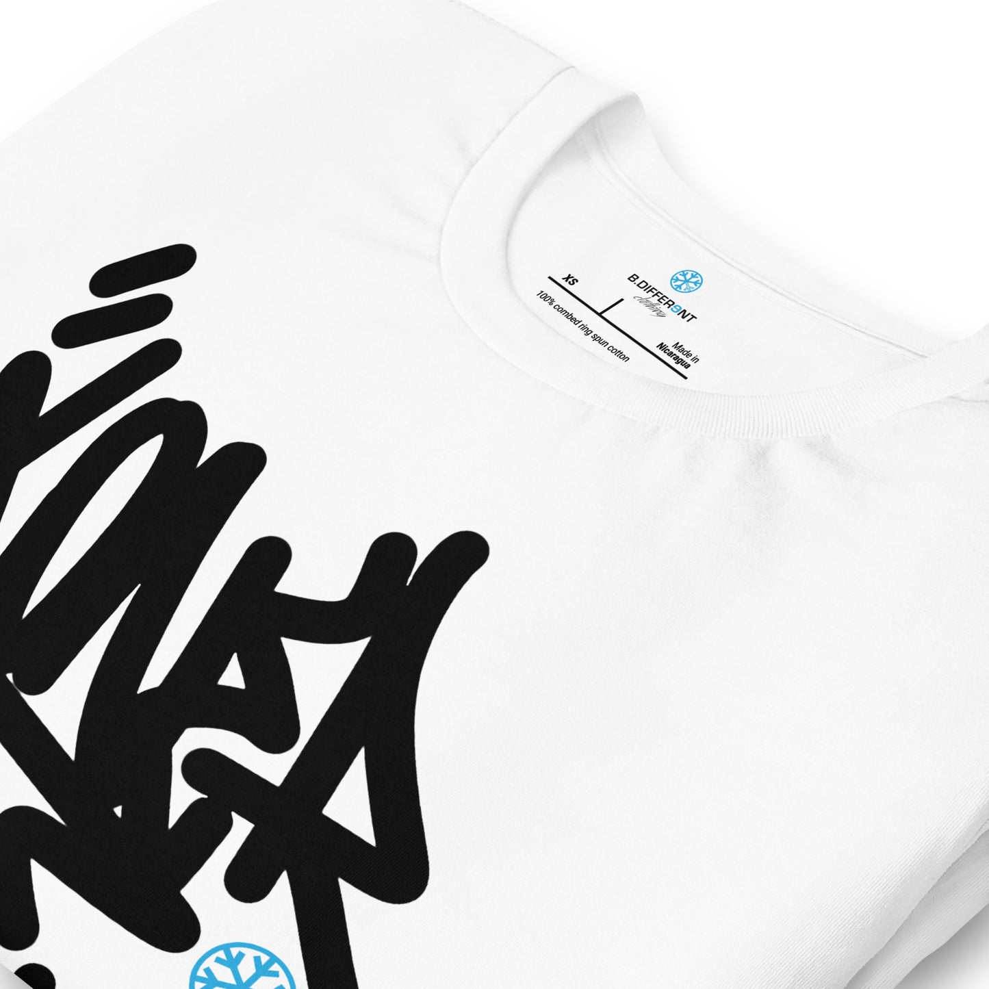 White-Loner Graffiti Tag Tee from B.Different Clothing, detail, graffiti-inspired streetwear t-shirt