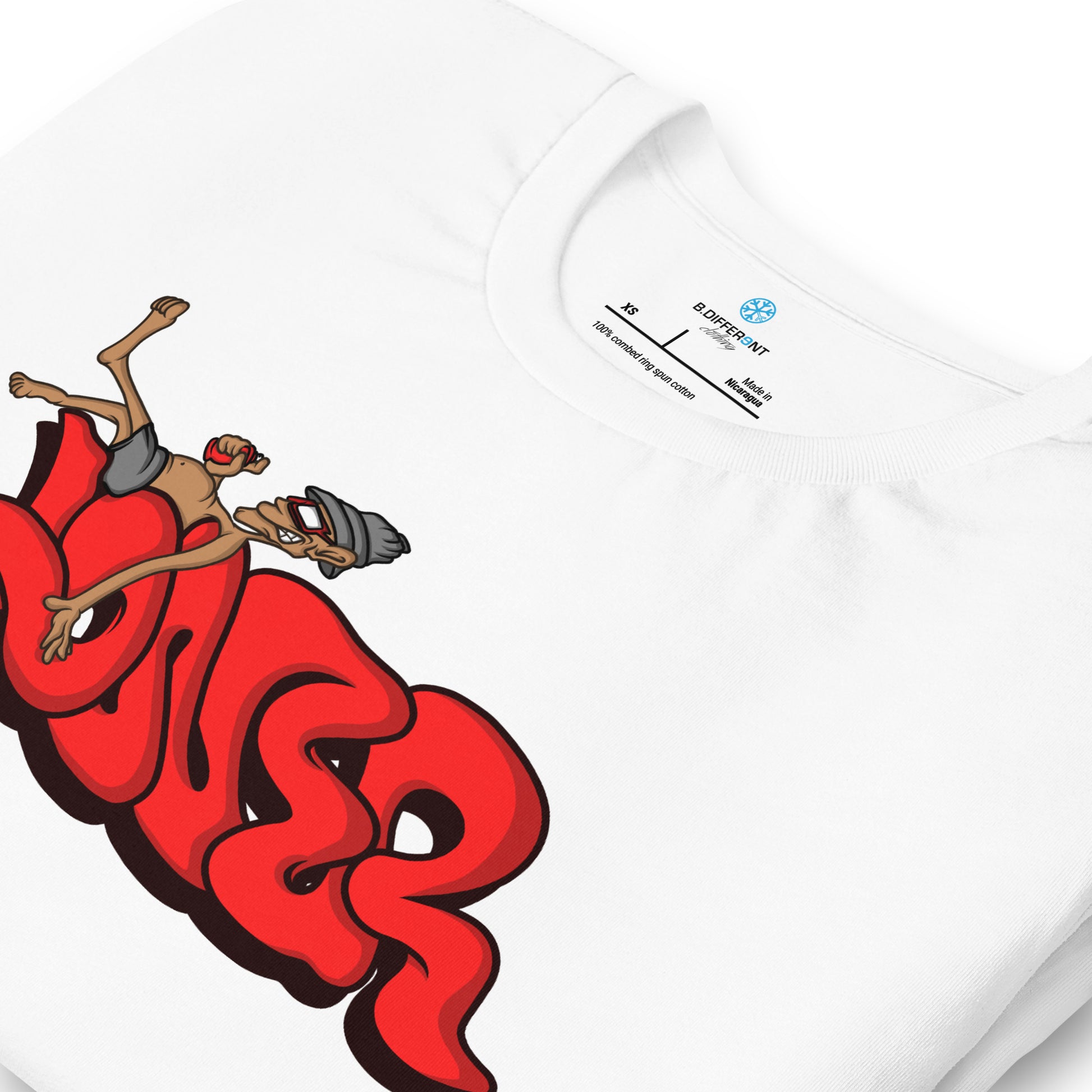 White-Loner Graffiti Piece Tee from B.Different Clothing, detail, graffiti-inspired streetwear t-shirt