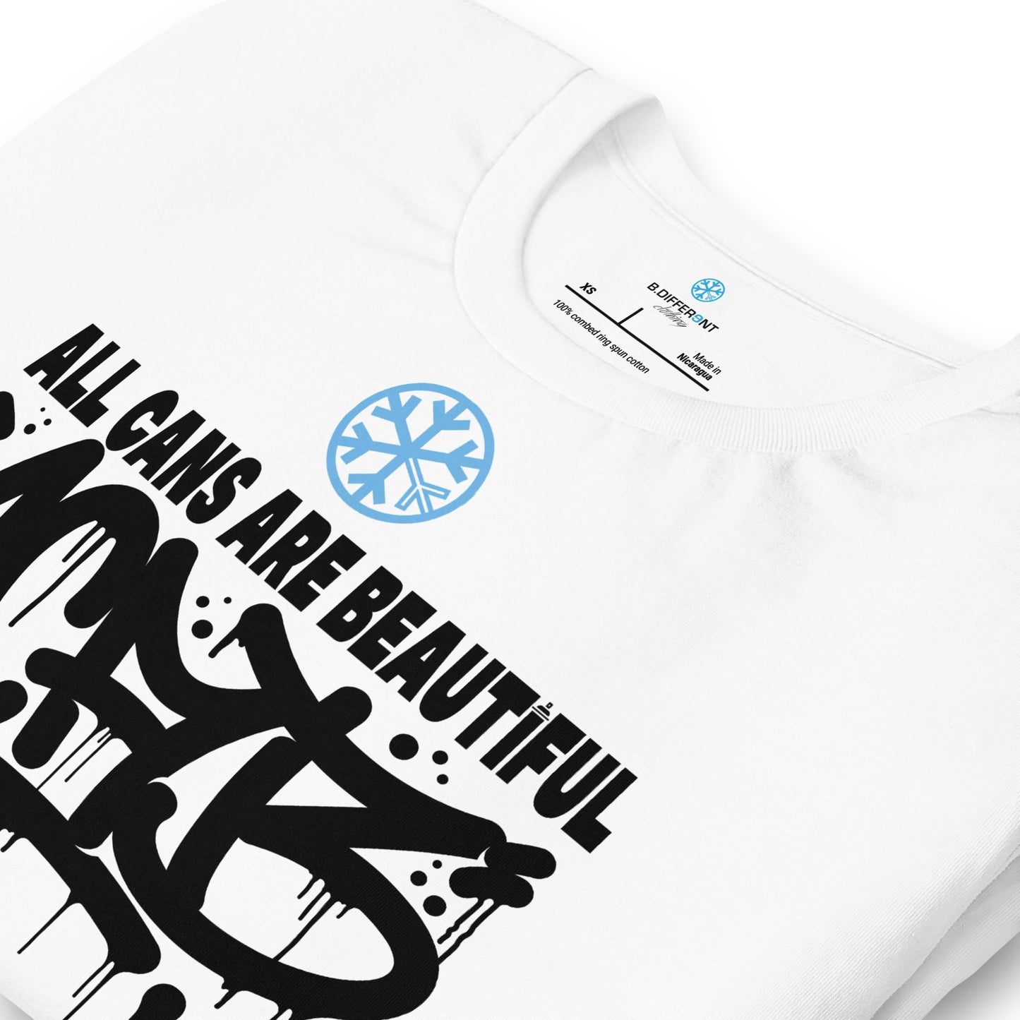 White-Acab Graffiti Tag Tee from B.Different Clothing, detail, graffiti-inspired streetwear t-shirt