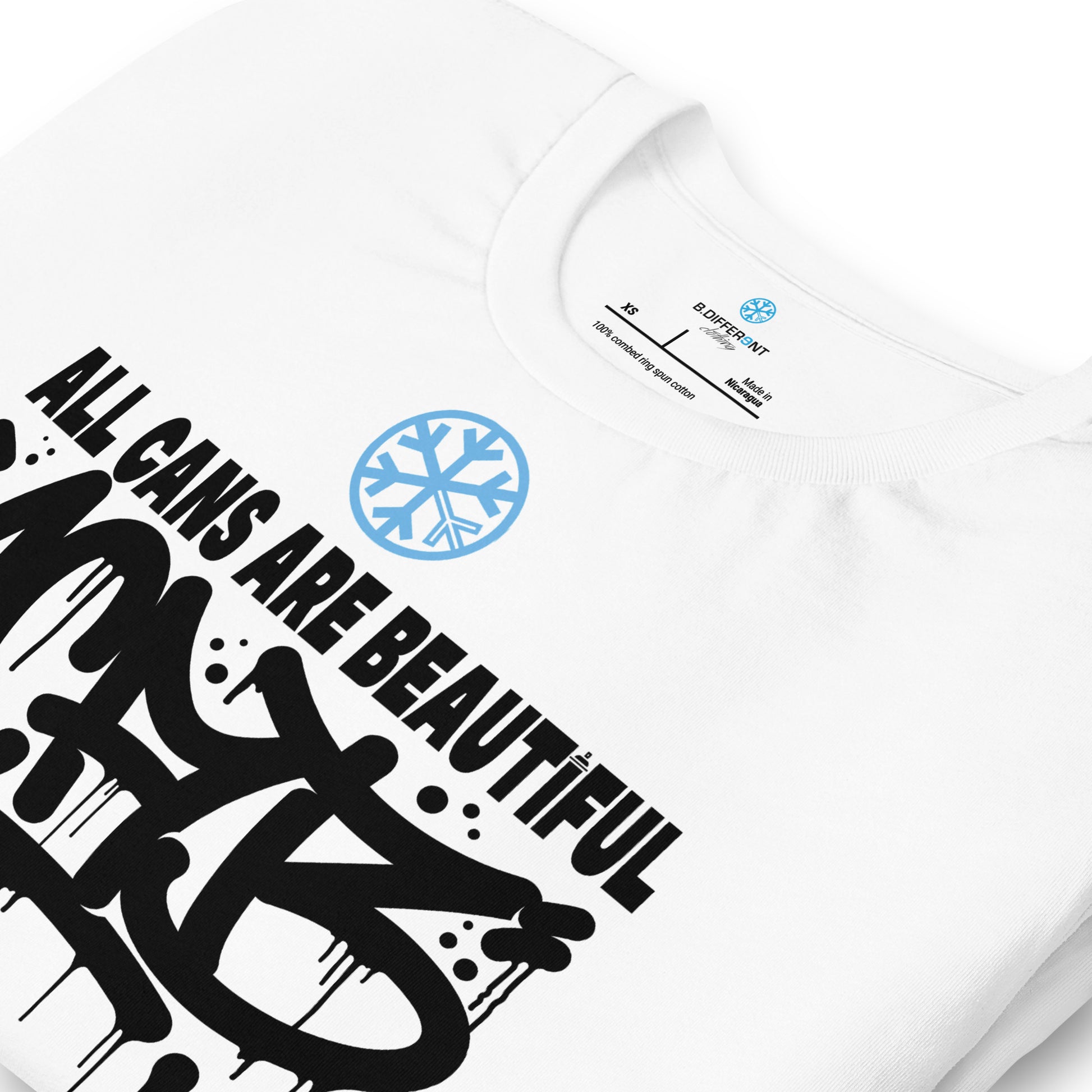 White-Acab Graffiti Tag Tee from B.Different Clothing, detail, graffiti-inspired streetwear t-shirt