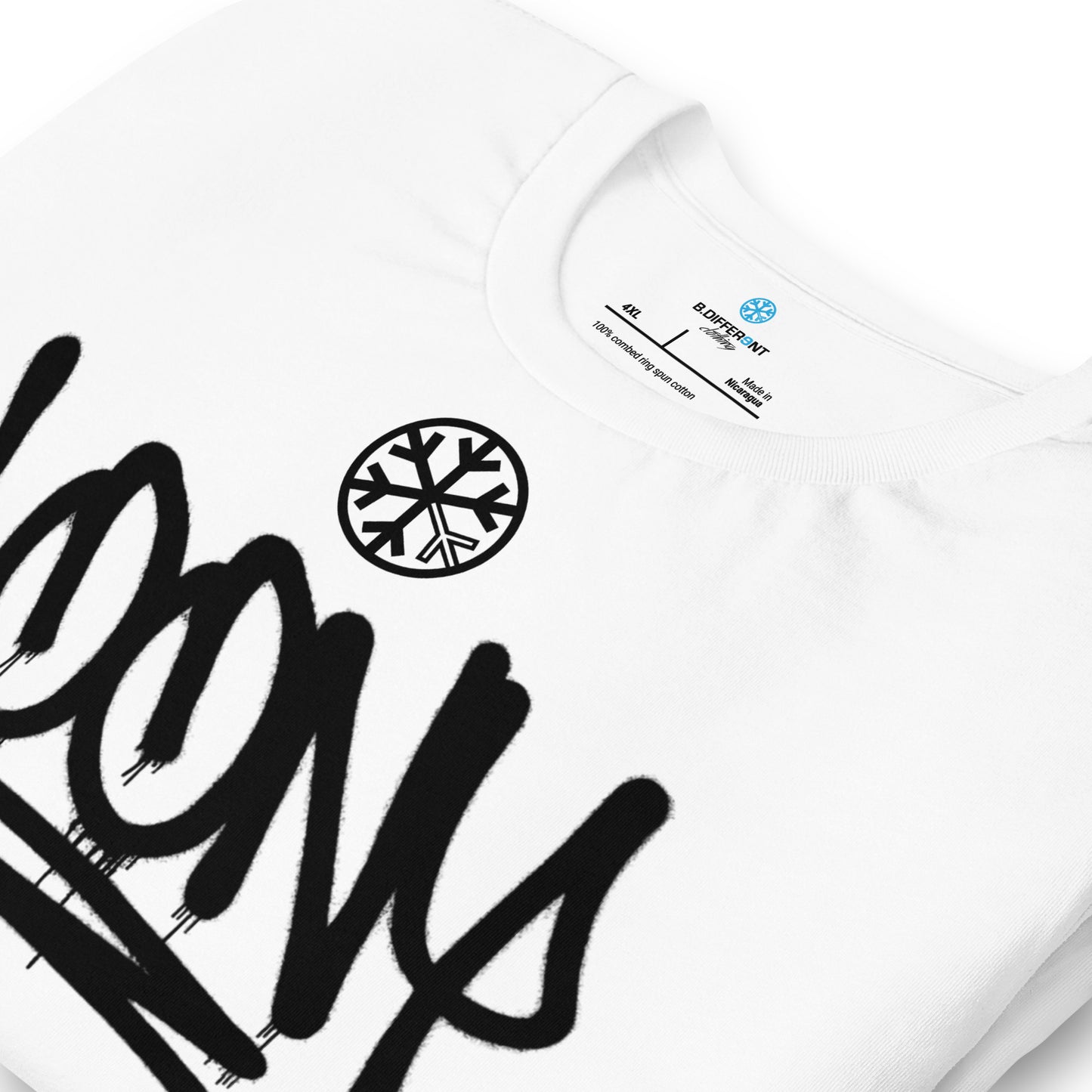 White-Loony Graffiti Tag Tee from B.Different Clothing, detail, graffiti-inspired streetwear t-shirt
