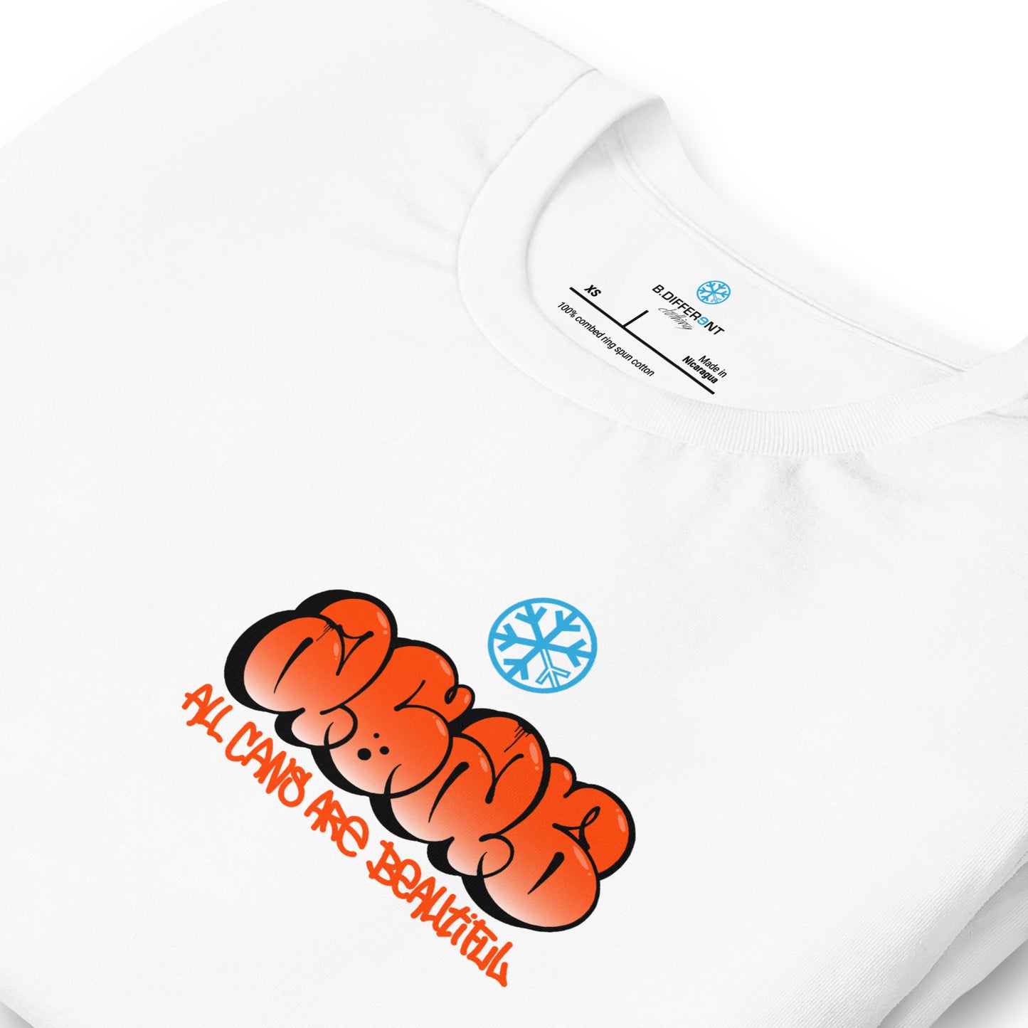 White-ACAB Girl Graffiti Tee from B.Different Clothing, detail, graffiti-inspired streetwear