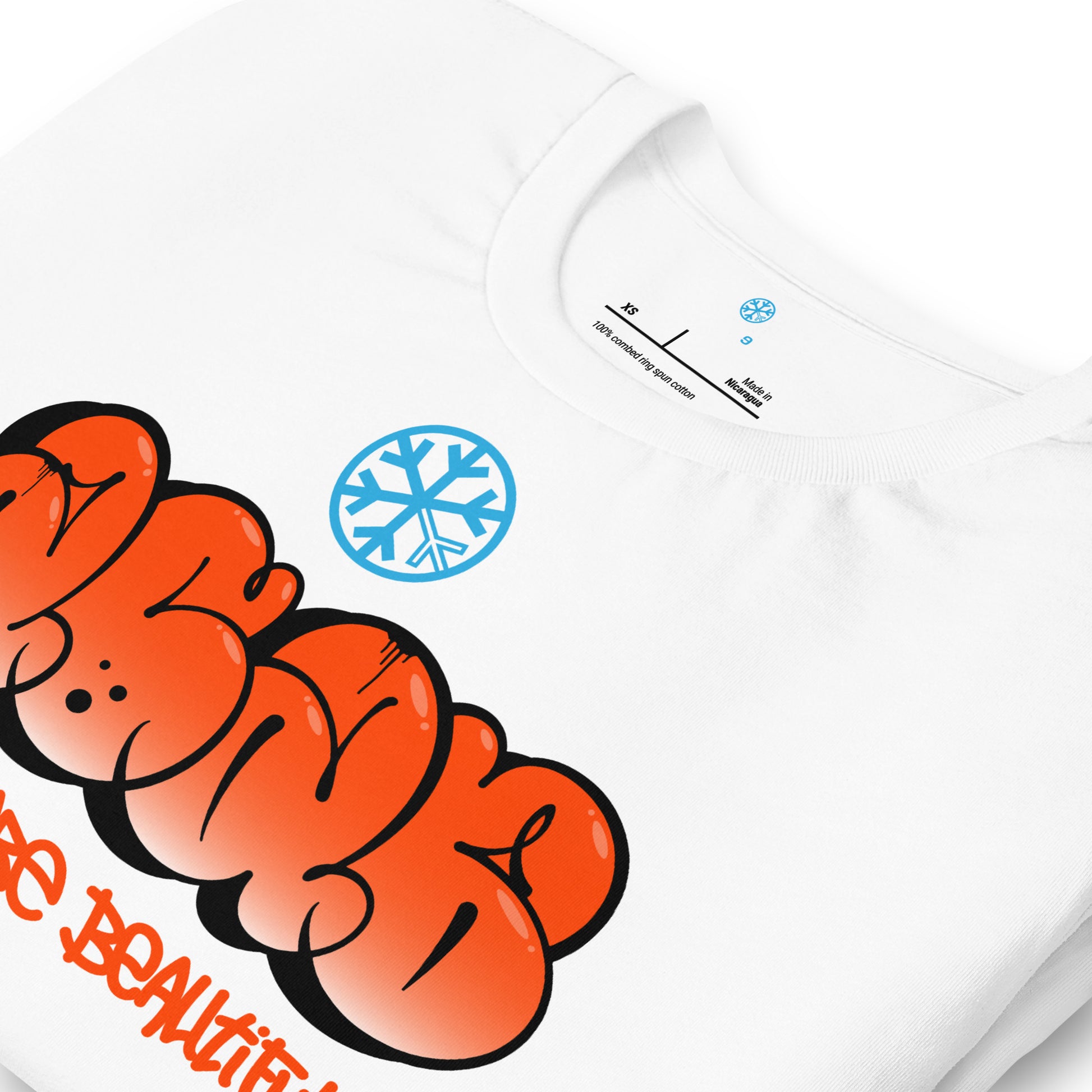 White-ACAB Graffiti Throw-up Tee from B.Different Clothing, detail, graffiti-inspired streetwear t-shirt