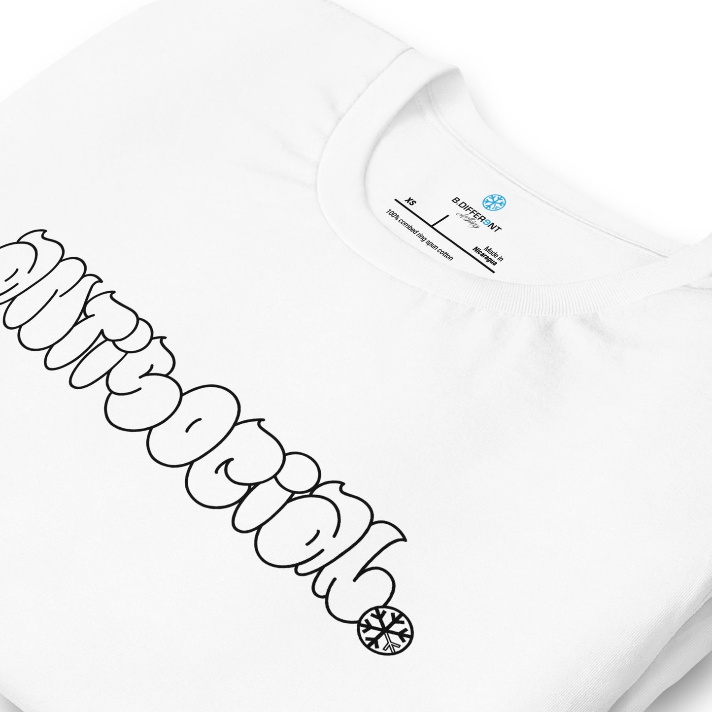 White-Antisocial Graffiti Hollow Tee from B.Different Clothing, detail, graffiti-inspired streetwear t-shirt