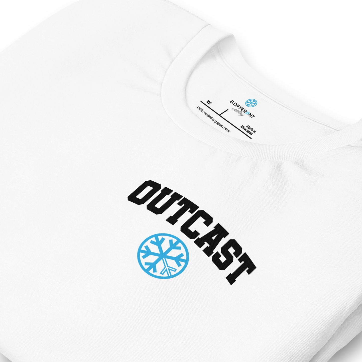 White-Outcast Graffiti Character Tee from B.Different Clothing, detail, graffiti-inspired streetwear t-shirt