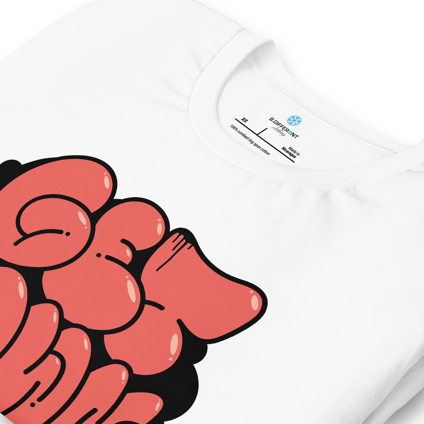 White-Get Down Graffiti Throw-up Tee from B.Different Clothing, detail, graffiti-inspired streetwear t-shirt