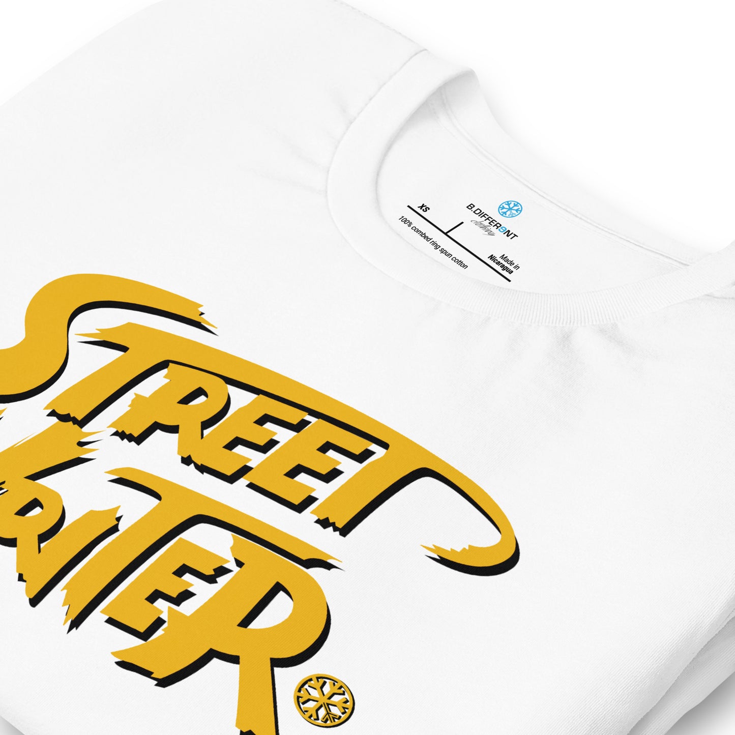 White-Street Writer Graffiti Tee from B.Different Clothing, detail, graffiti-inspired streetwear t-shirt