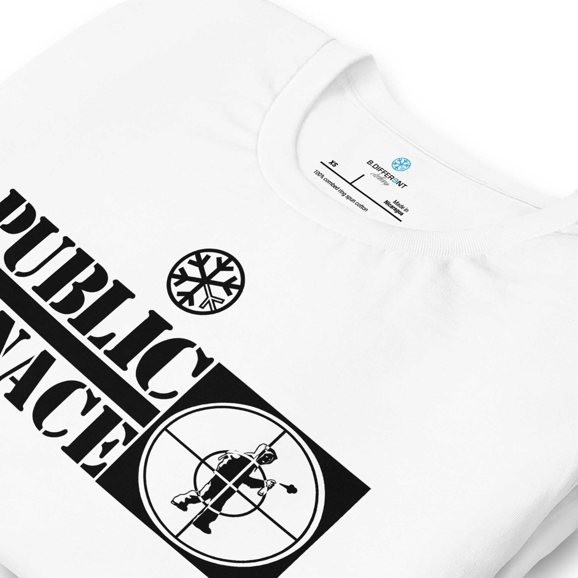 White-Public Menace Graffiti Tee from B.Different Clothing, detail, graffiti-inspired streetwear t-shirt