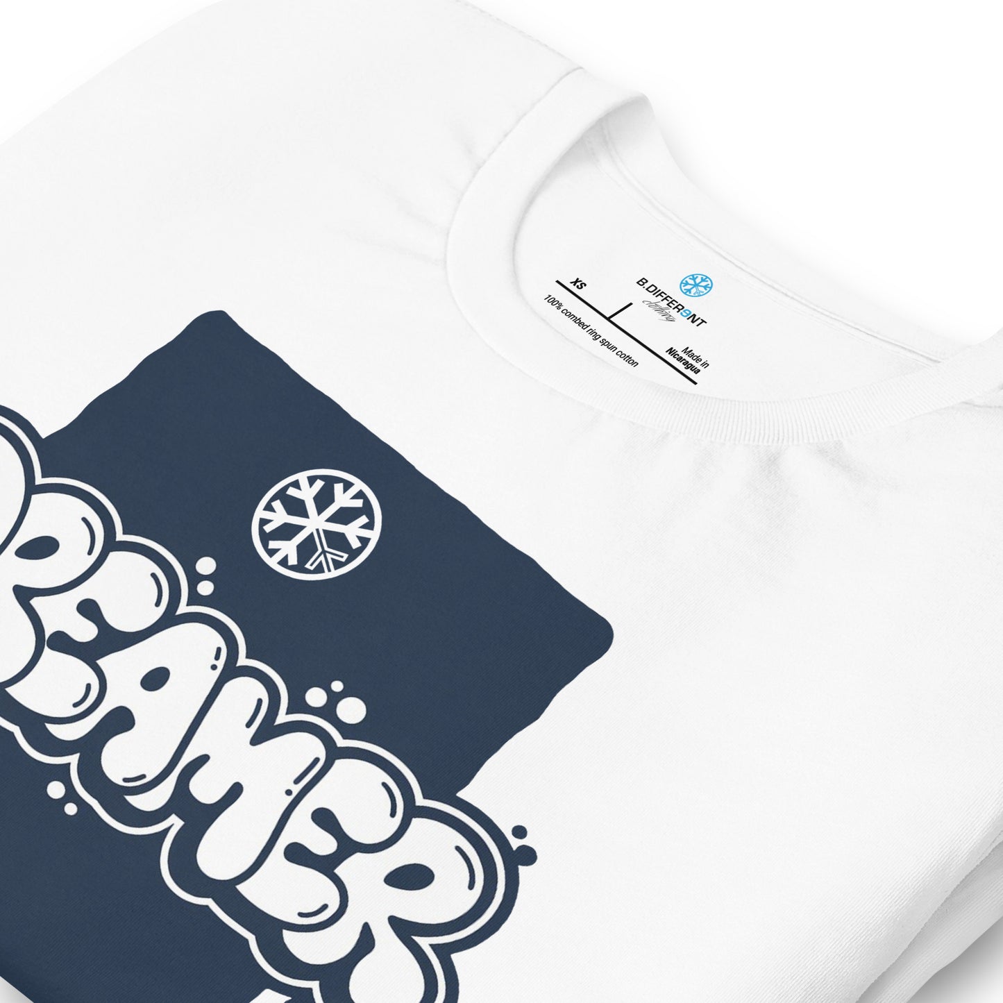 White-Dreamer Graffiti Throw-up Tee from B.Different Clothing, detail, graffiti-inspired streetwear t-shirt