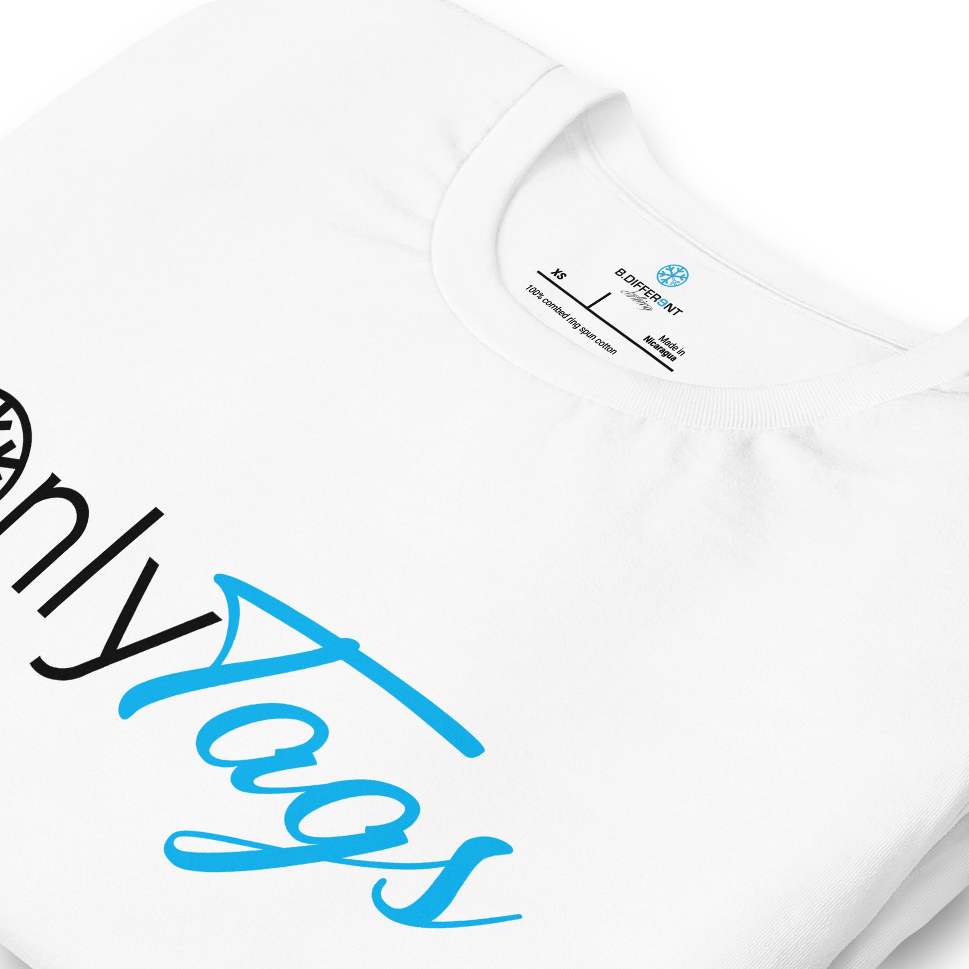 White-Only Tags Graffiti Tee from B.Different Clothing, detail, graffiti-inspired streetwear t-shirt