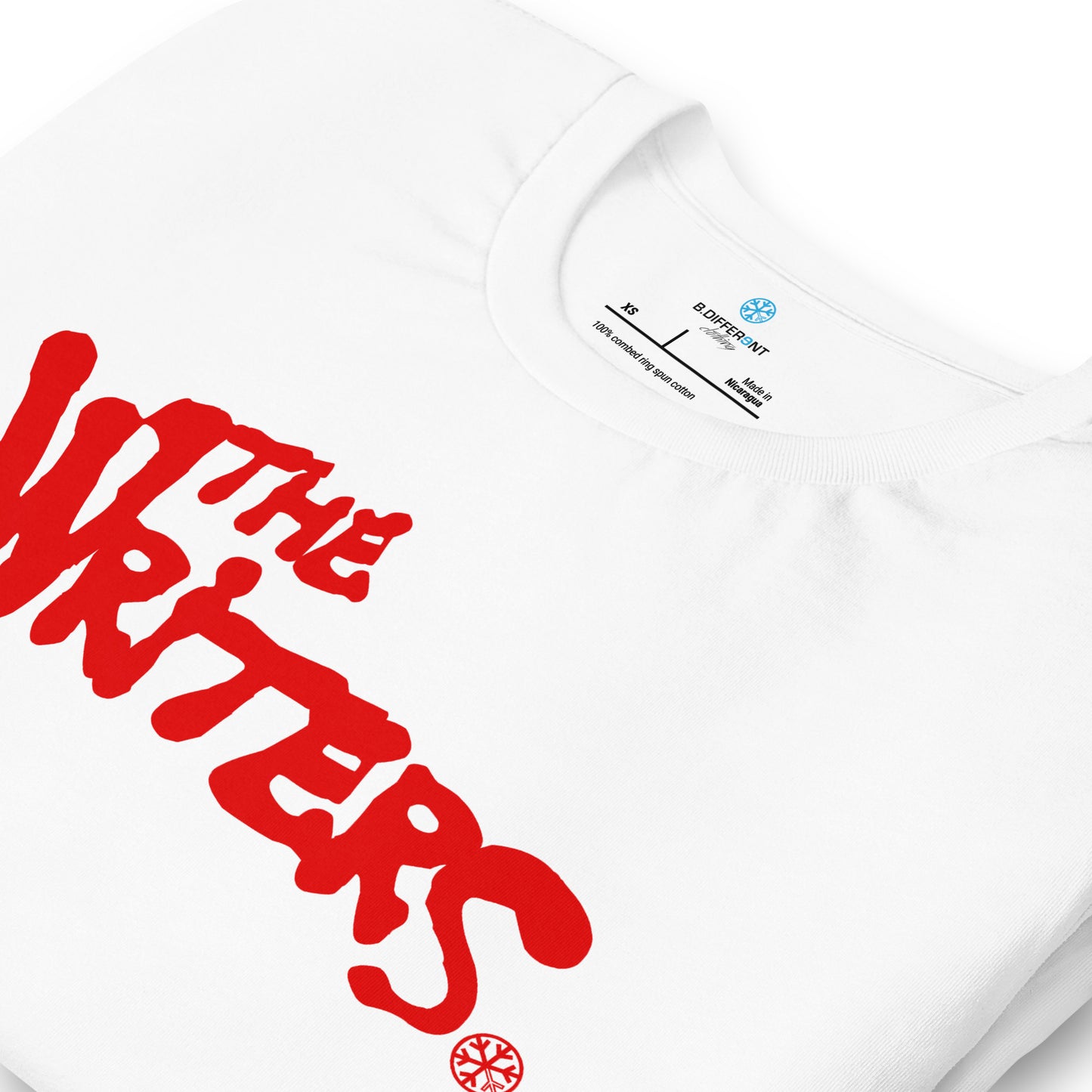 White-The Writers Graffiti Lettering Tee from B.Different Clothing, detail, graffiti-inspired streetwear t-shirt