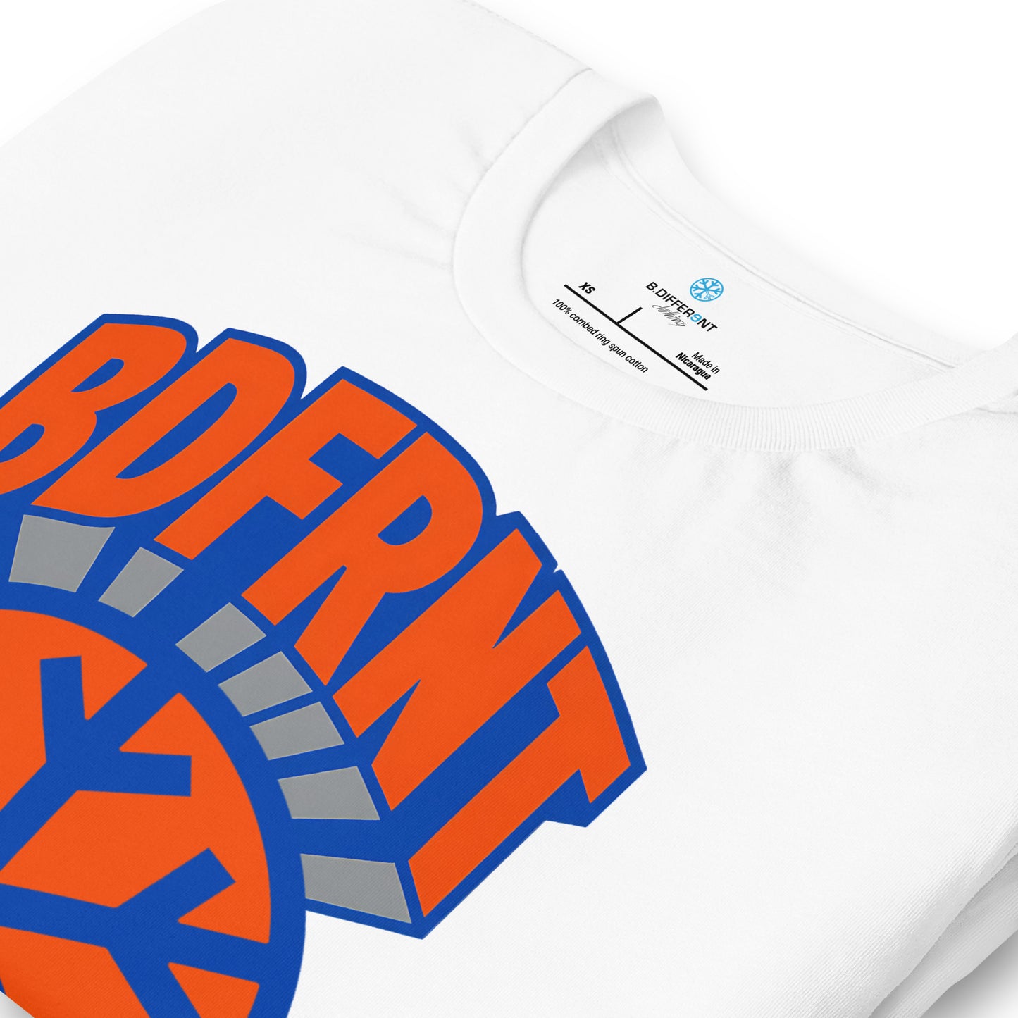 White-BDFRNT Logo 1989 Tee from B.Different Clothing, detail, graffiti-inspired streetwear t-shirt