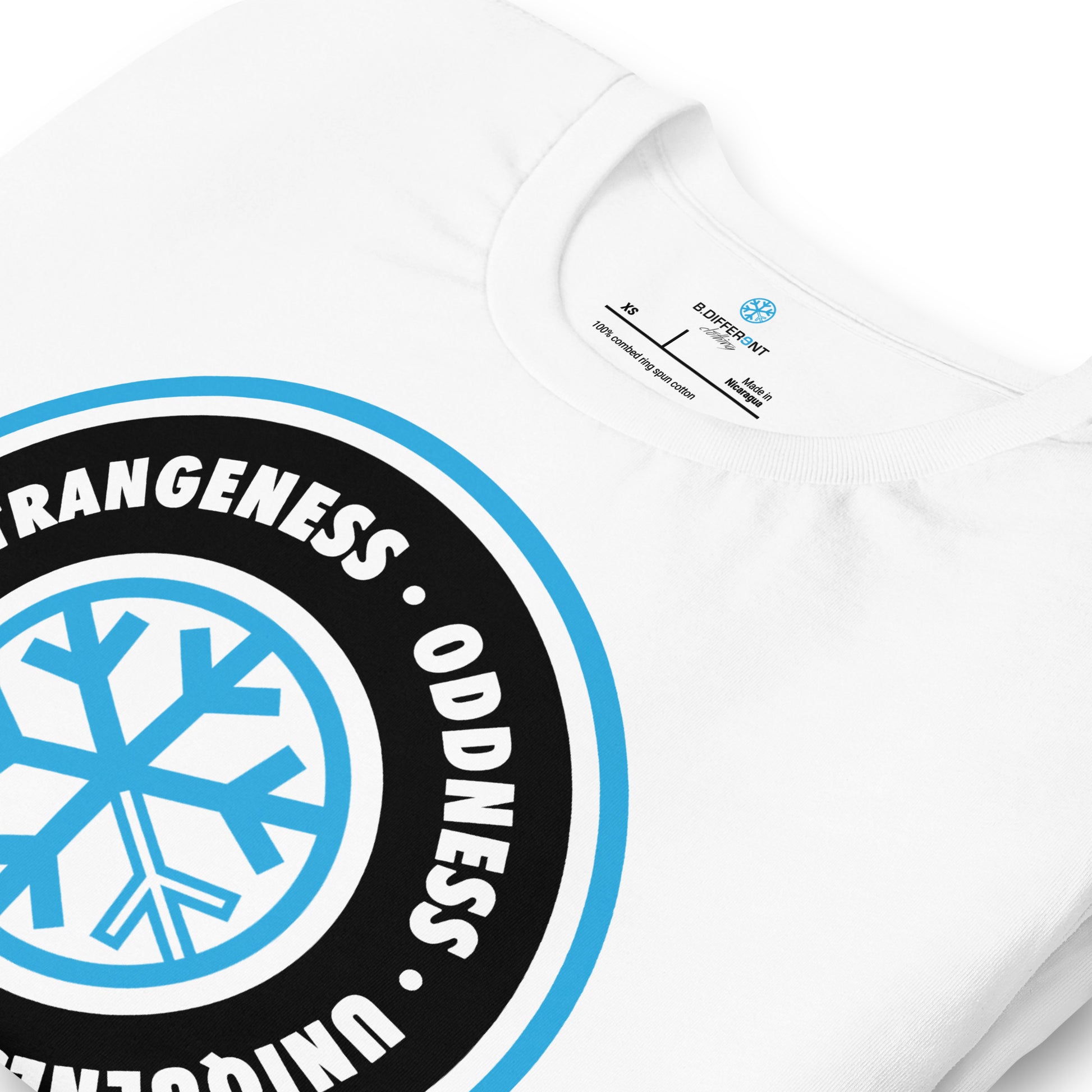 White-Circle of Weirdness Tee from B.Different Clothing, detail, graffiti-inspired streetwear t-shirt
