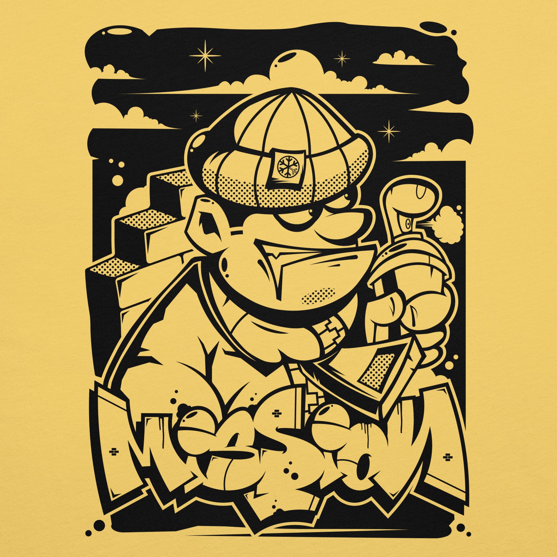Yellow-Mission Graffiti Character Tee from B.Different Clothing, graphic, graffiti-inspired streetwear t-shirt