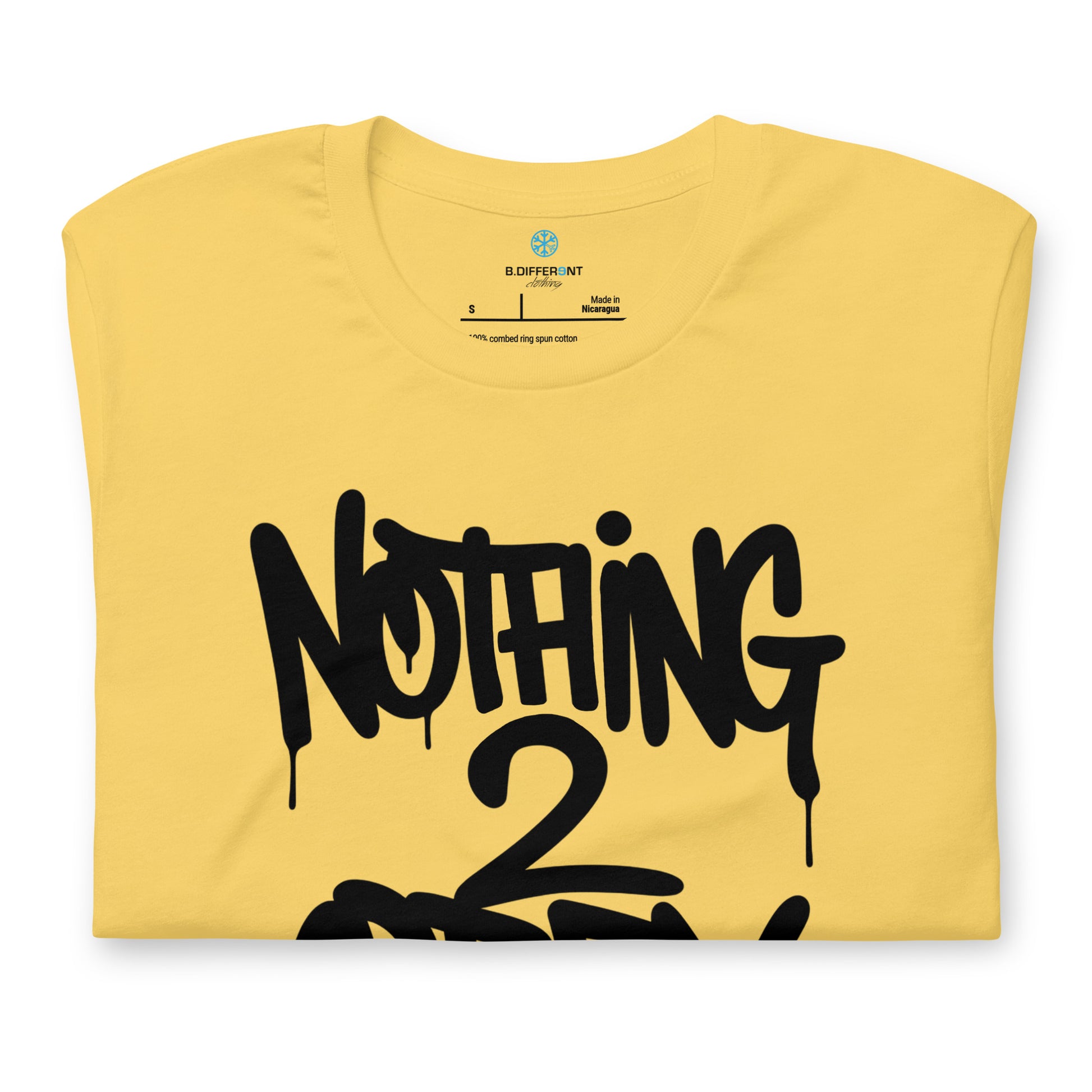 Yellow-Nothing 2 Obey Graffiti Tee from B.Different Clothing, folded, graffiti-inspired streetwear t-shirt