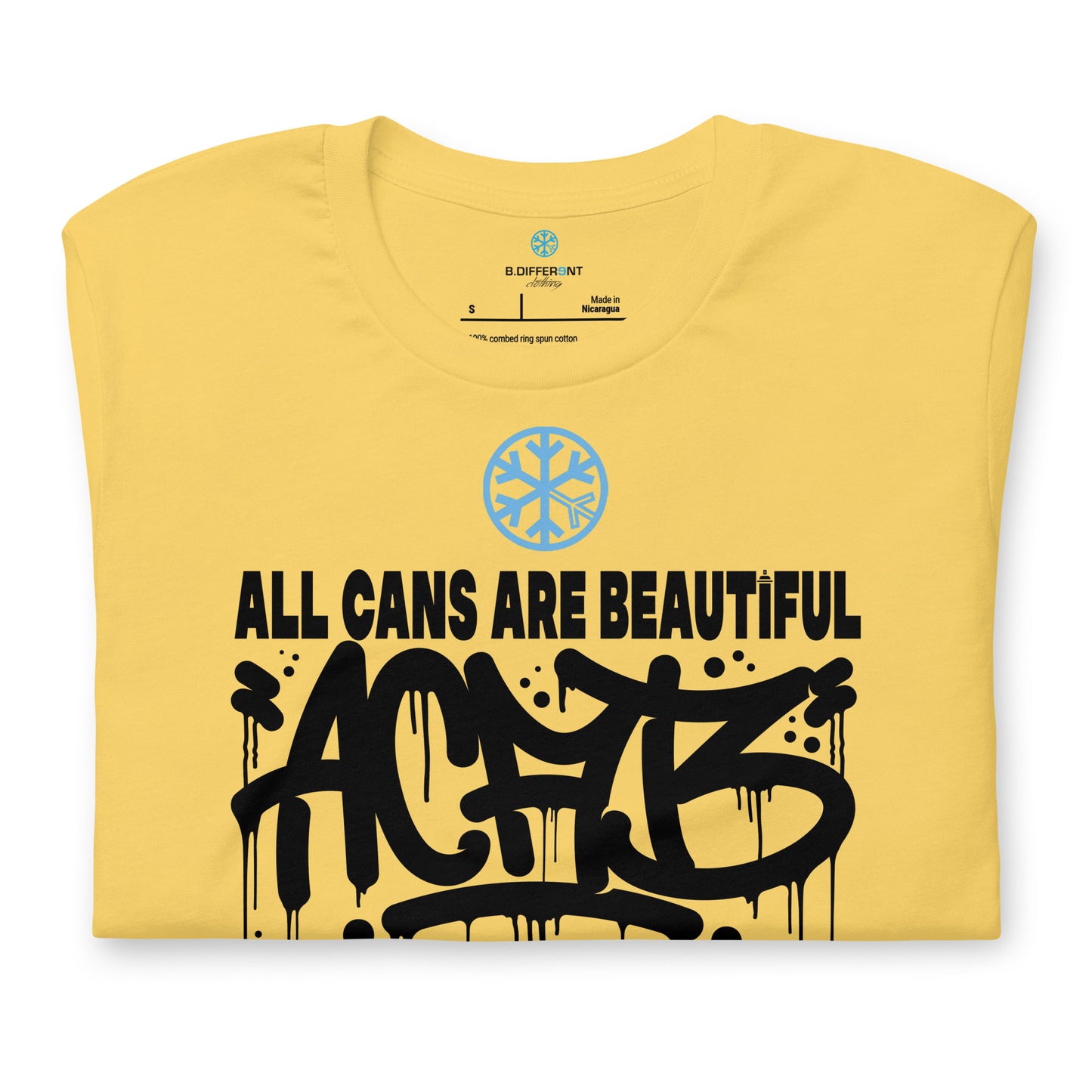 Yellow-Acab Graffiti Tag Tee from B.Different Clothing, folded, graffiti-inspired streetwear t-shirt