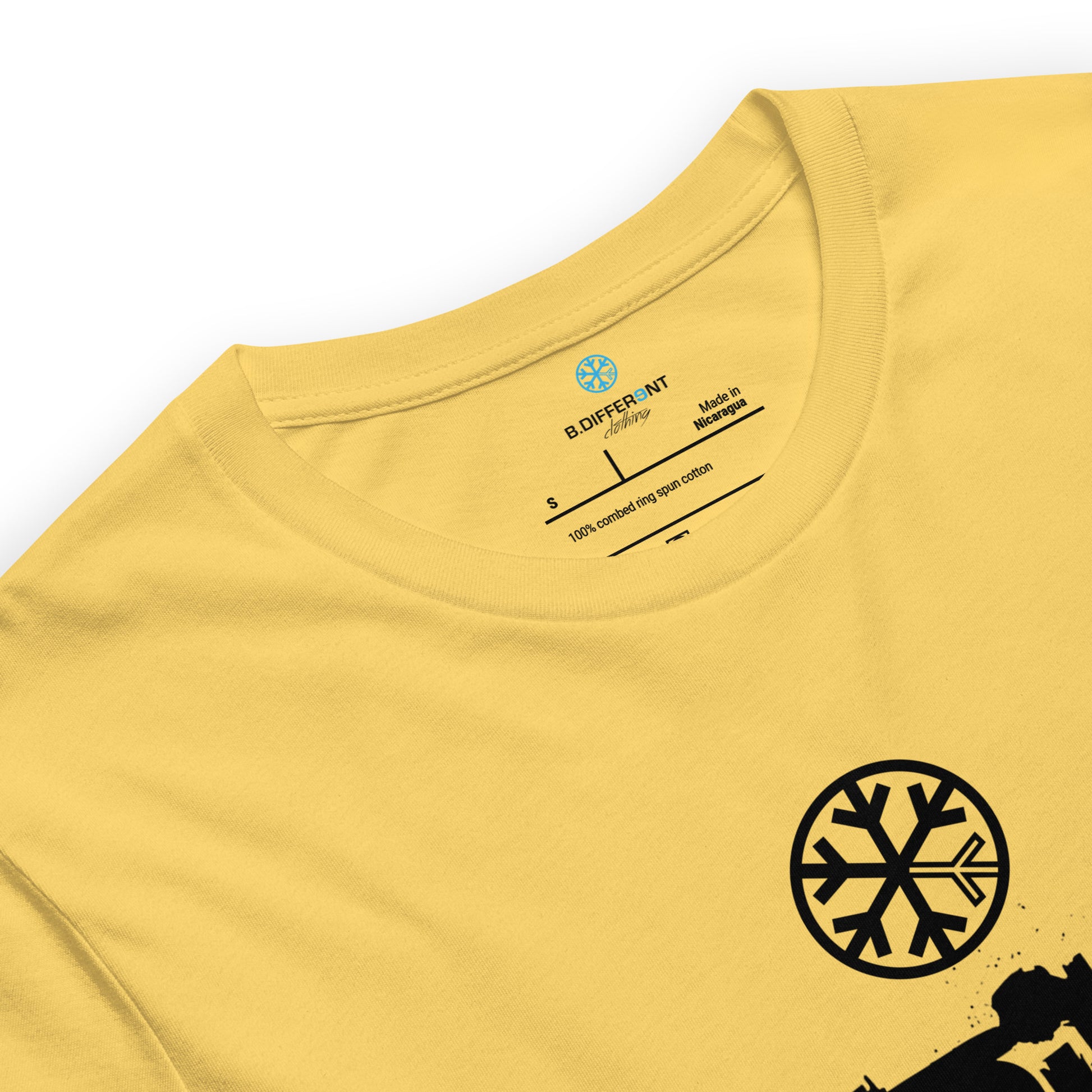 Yellow-Outsider Graffiti Tag Tee from B.Different Clothing, collar, graffiti-inspired streetwear t-shirt