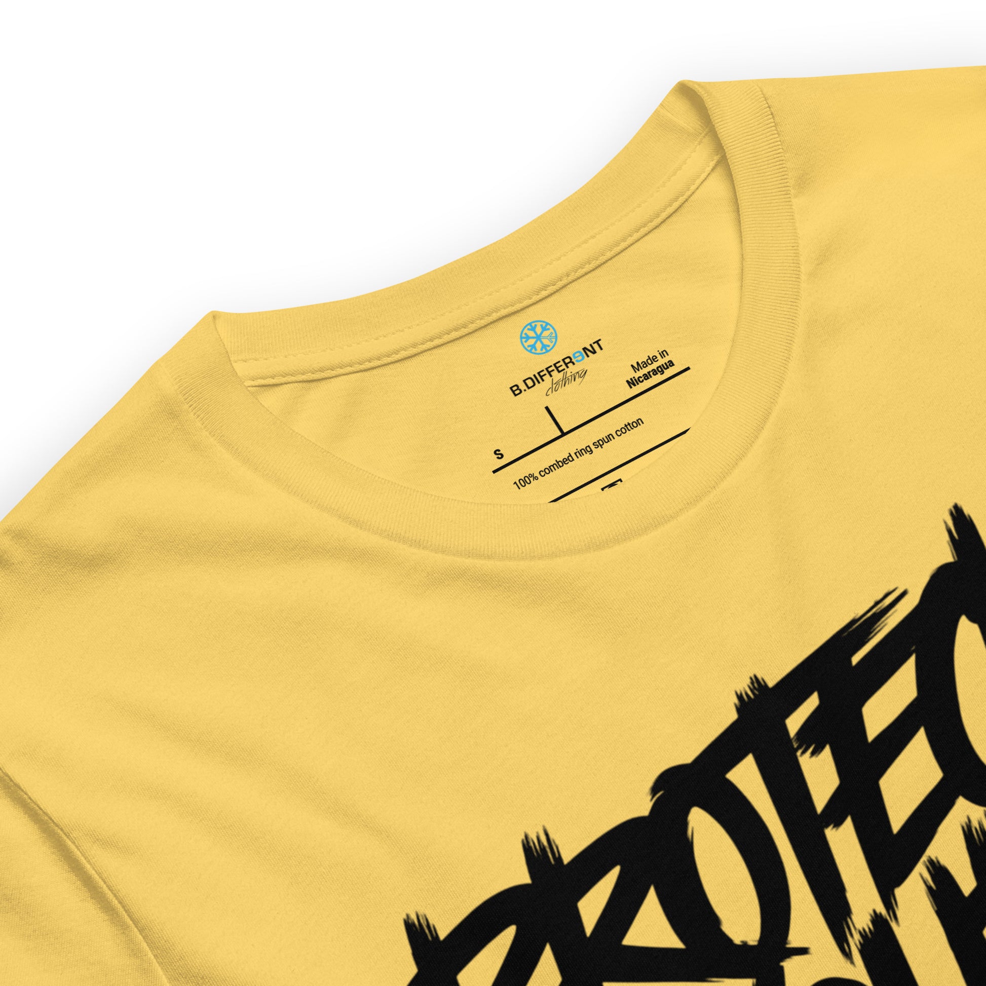 Yellow-Protect Your Vibe Graffiti Tag Tee from B.Different Clothing, collar, graffiti-inspired streetwear t-shirt