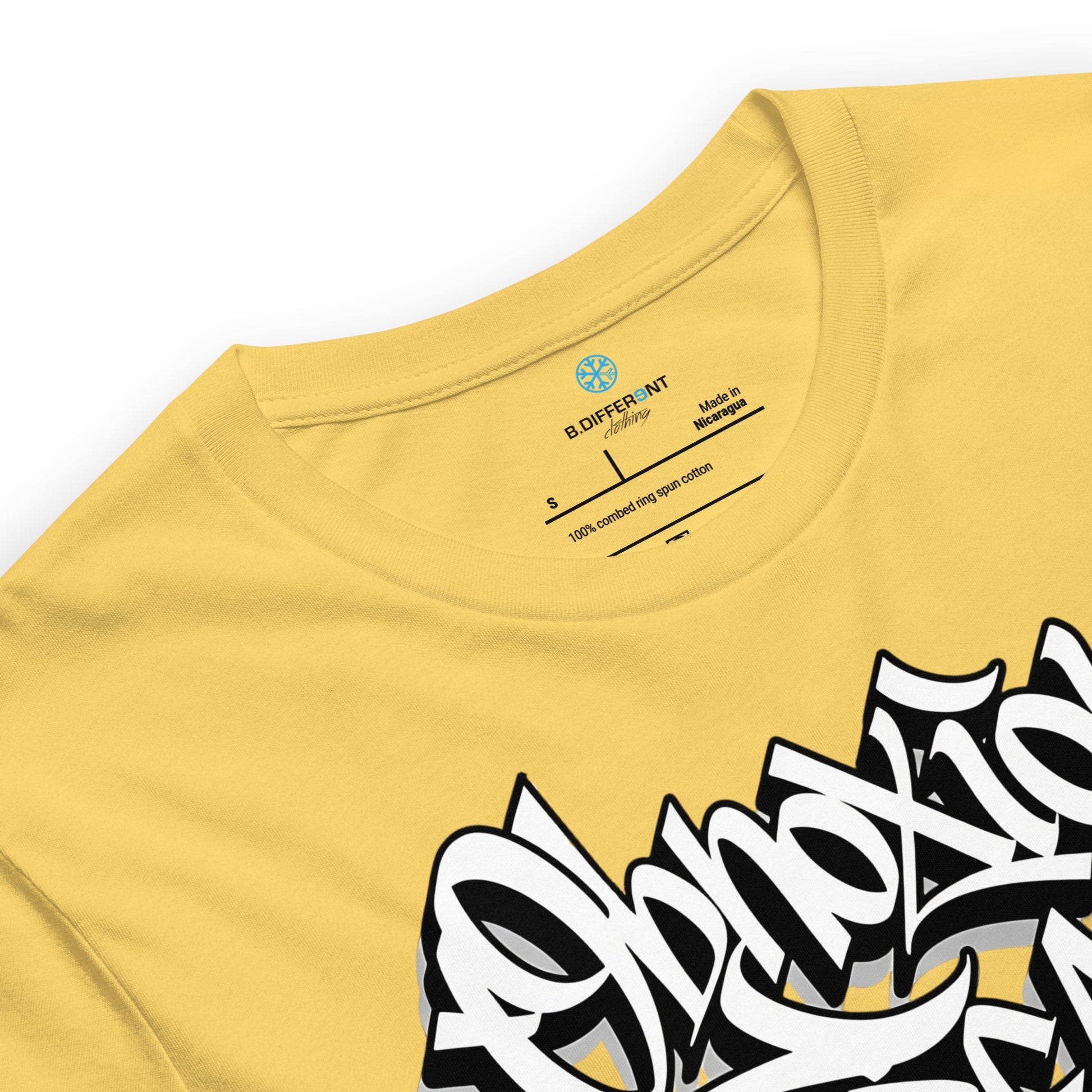 Yellow-Obnoxious Freak Graffiti Tee from B.Different Clothing, collar, graffiti-inspired streetwear t-shirt