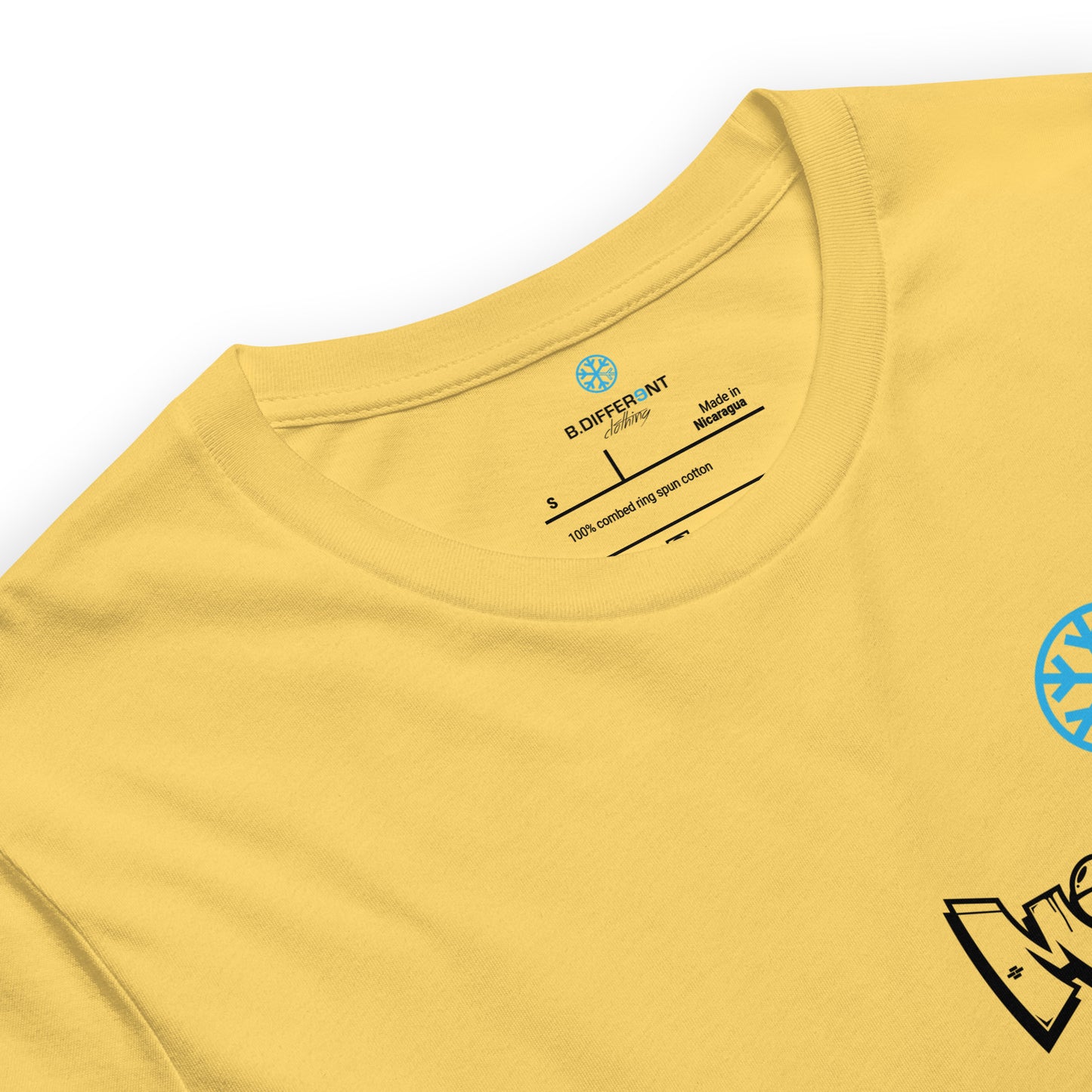 Yellow-Mission Graffiti Character Tee from B.Different Clothing, collar, graffiti-inspired streetwear t-shirt