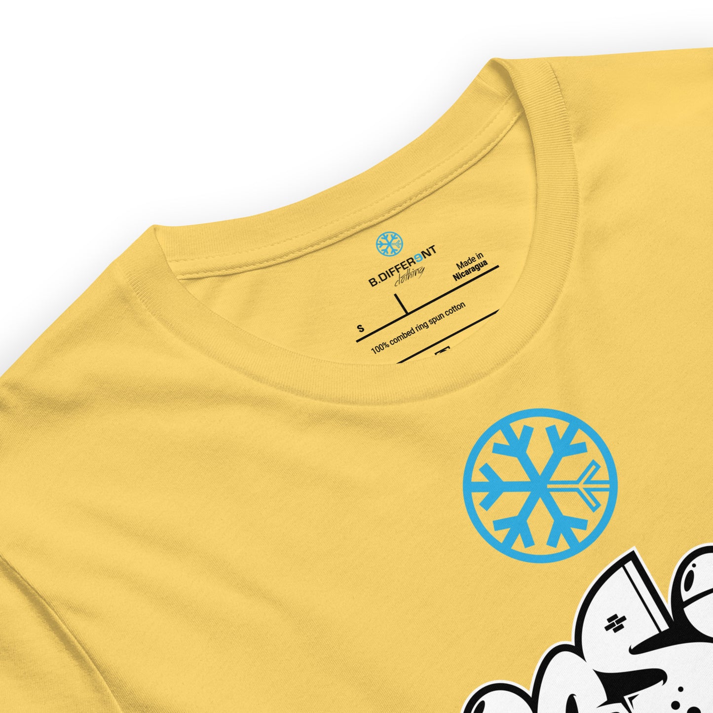 Yellow-Mission Graffiti Piece Tee from B.Different Clothing, collar, graffiti-inspired streetwear t-shirt