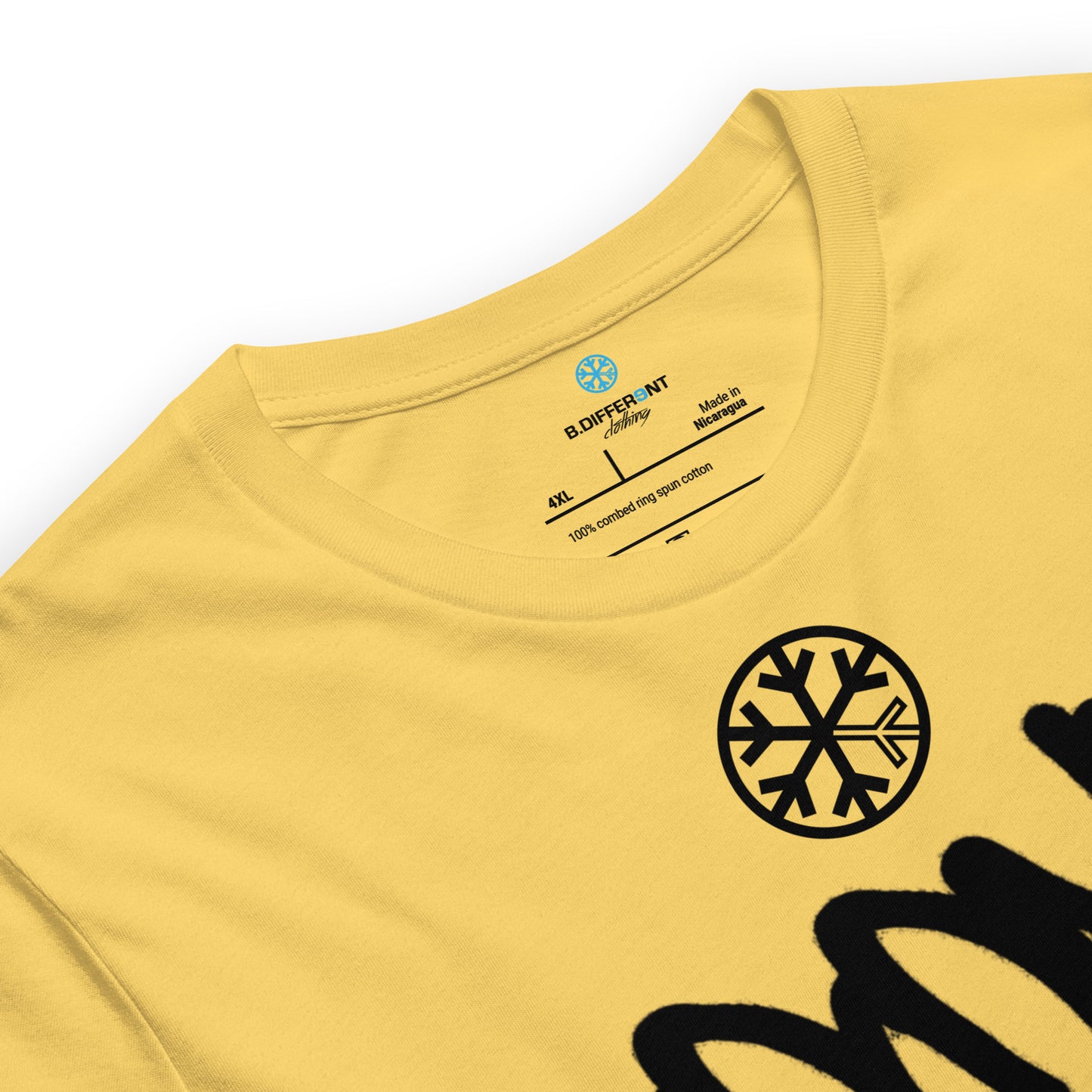 Yellow-Loony Graffiti Tag Tee from B.Different Clothing, collar, graffiti-inspired streetwear t-shirt