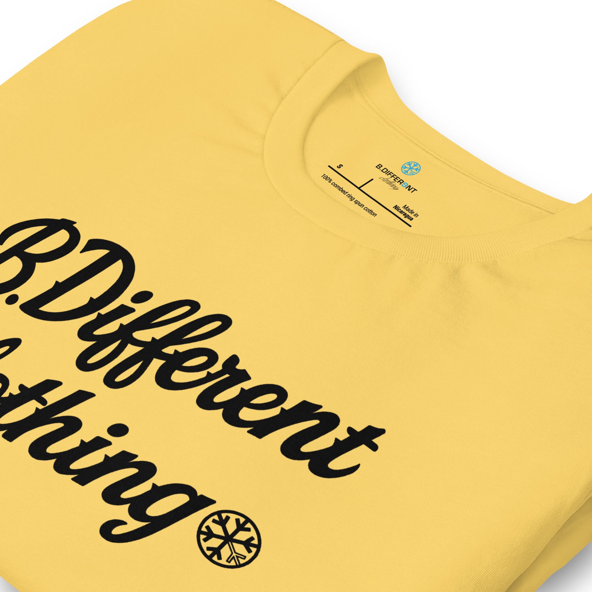 Yellow-The League Tee from B.Different Clothing, detail, graffiti-inspired streetwear t-shirt