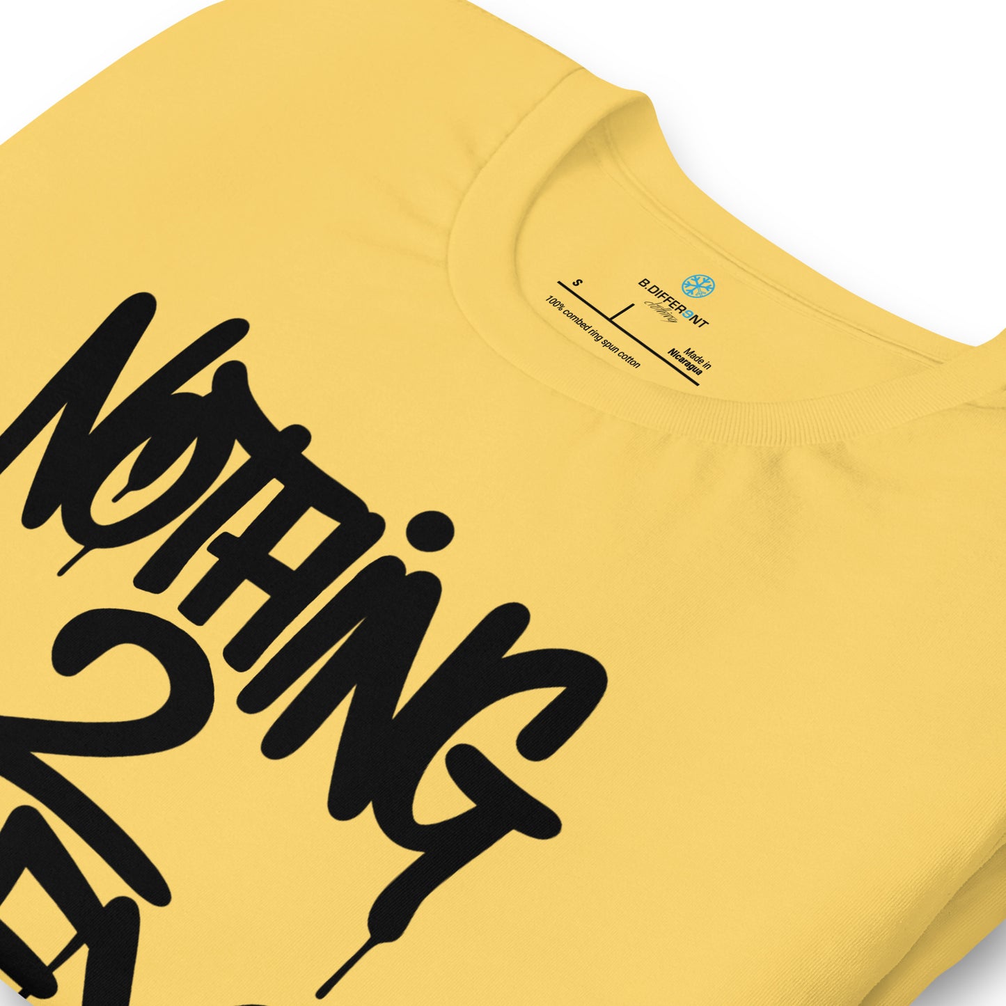 Yellow-Nothing 2 Obey Graffiti Tee from B.Different Clothing, detail, graffiti-inspired streetwear t-shirt